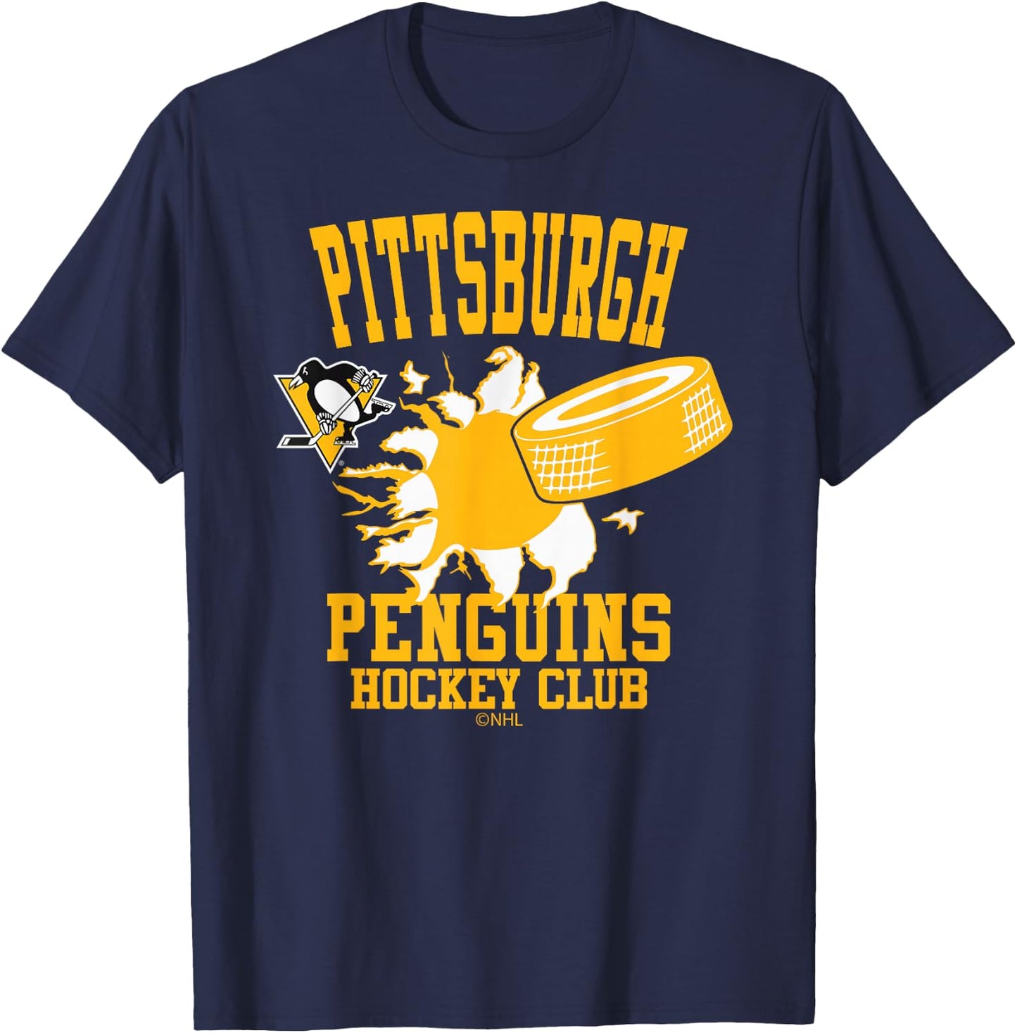 Pittsburgh Penguins Hockey Puck Burst Dark Heather T-Shirt - T-Shirt | Navy