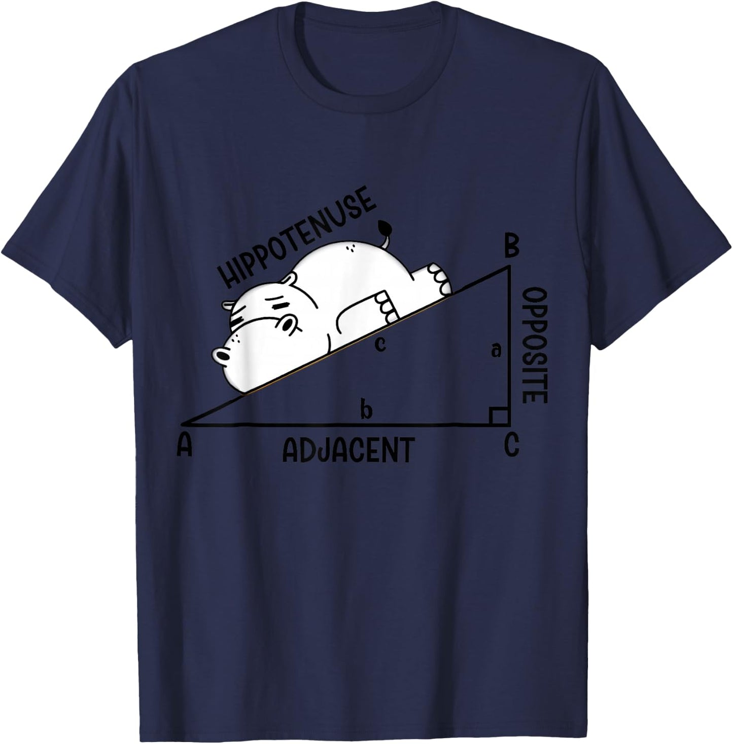 Nerdy Funny Hippotenuse Hypotenuse Hippopotamus Math Teacher T-Shirt - T-Shirt | Navy