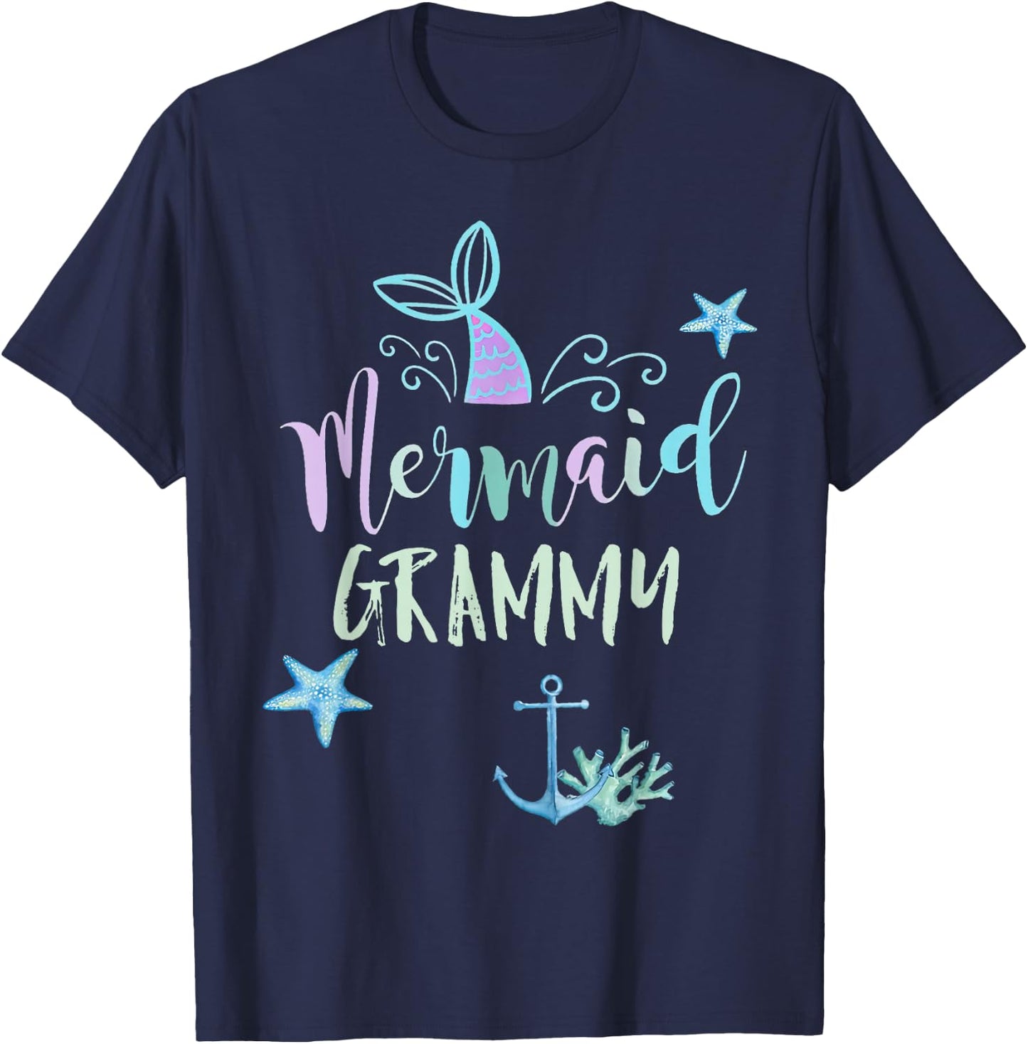 Mermaid Grammy Birthday Mermaid Family Matching Party Squad T-Shirt - T-Shirt | Navy
