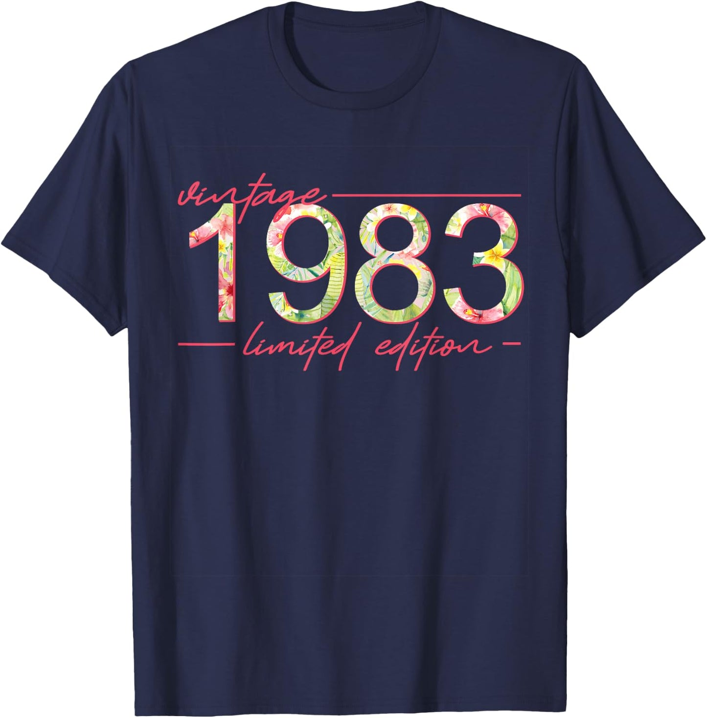 Vintage 1983 Limited Edition Tropische Blumen Damen Geburtstag T-Shirt - T-Shirt | Navy
