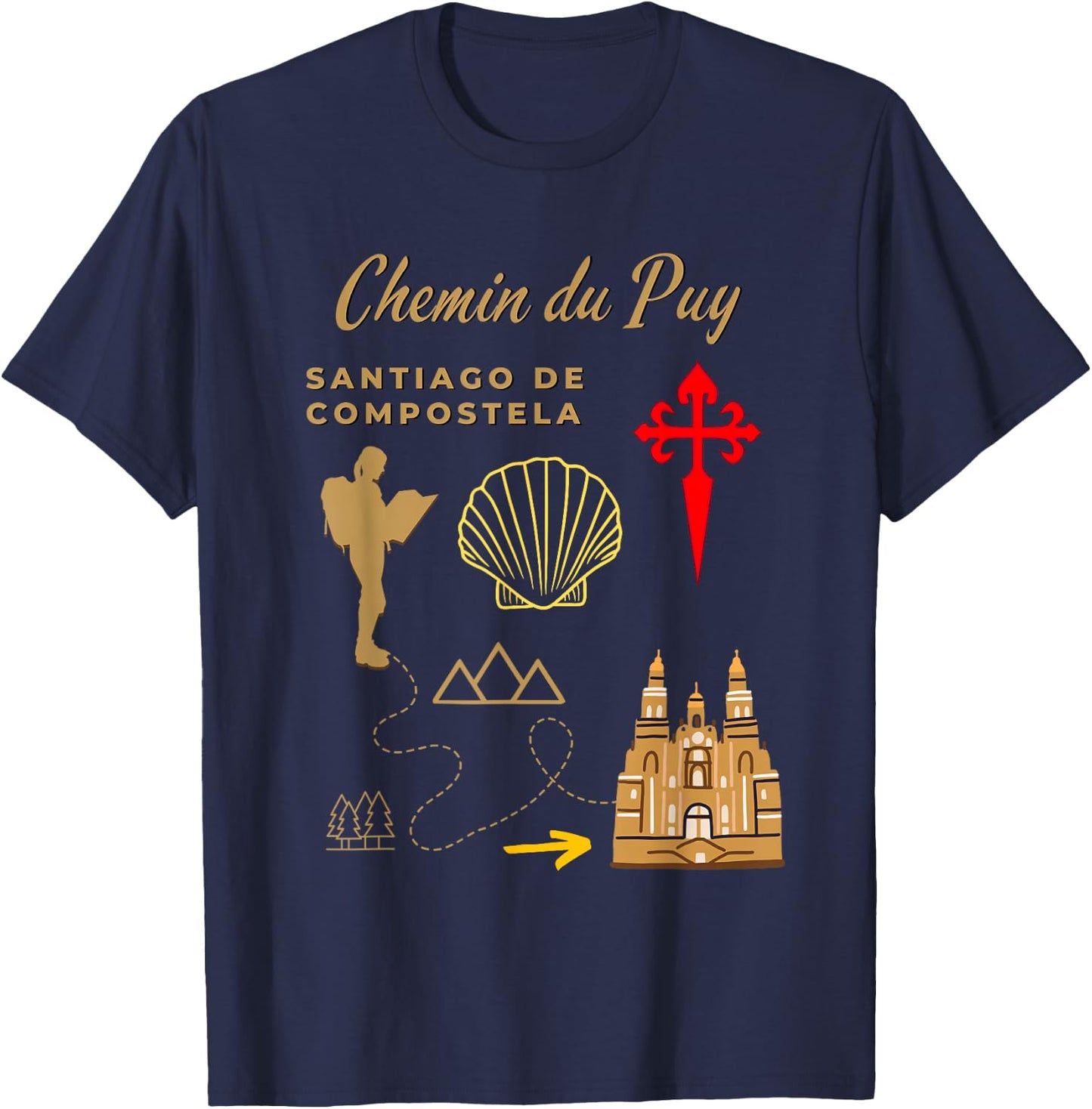 Camino Chemin du Puy Santiago de Compostela Women's Pilgrim T-Shirt - T-Shirt | Navy