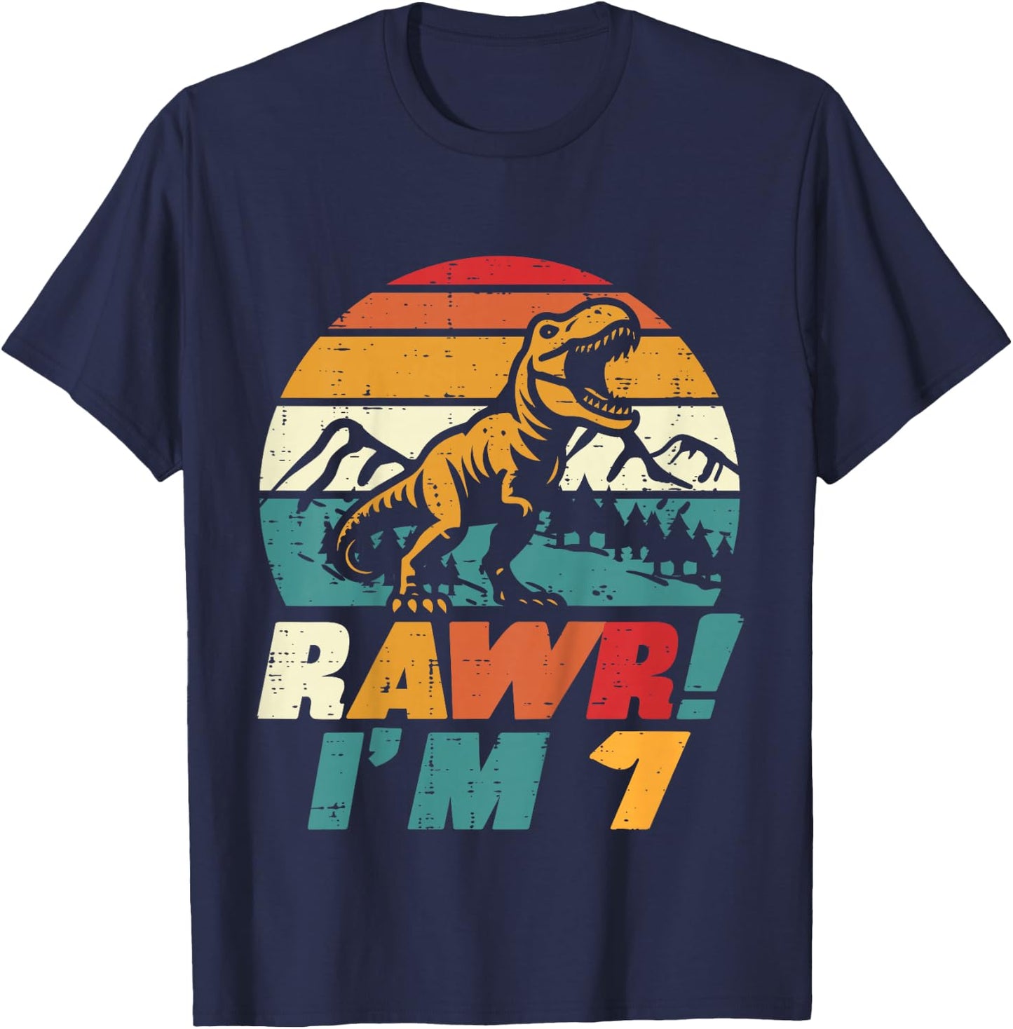 Kids 7th Birthday Dinosaur Rawr Im 7 Retro Bday Trex Boys Kids T-Shirt - T-Shirt | Navy