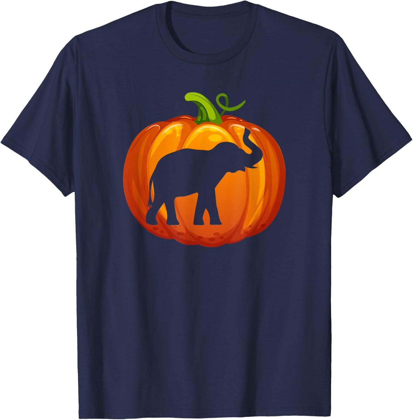 Elephant Carved In Pumpkin Love Elephants Wildlife Halloween T-Shirt - T-Shirt | Navy