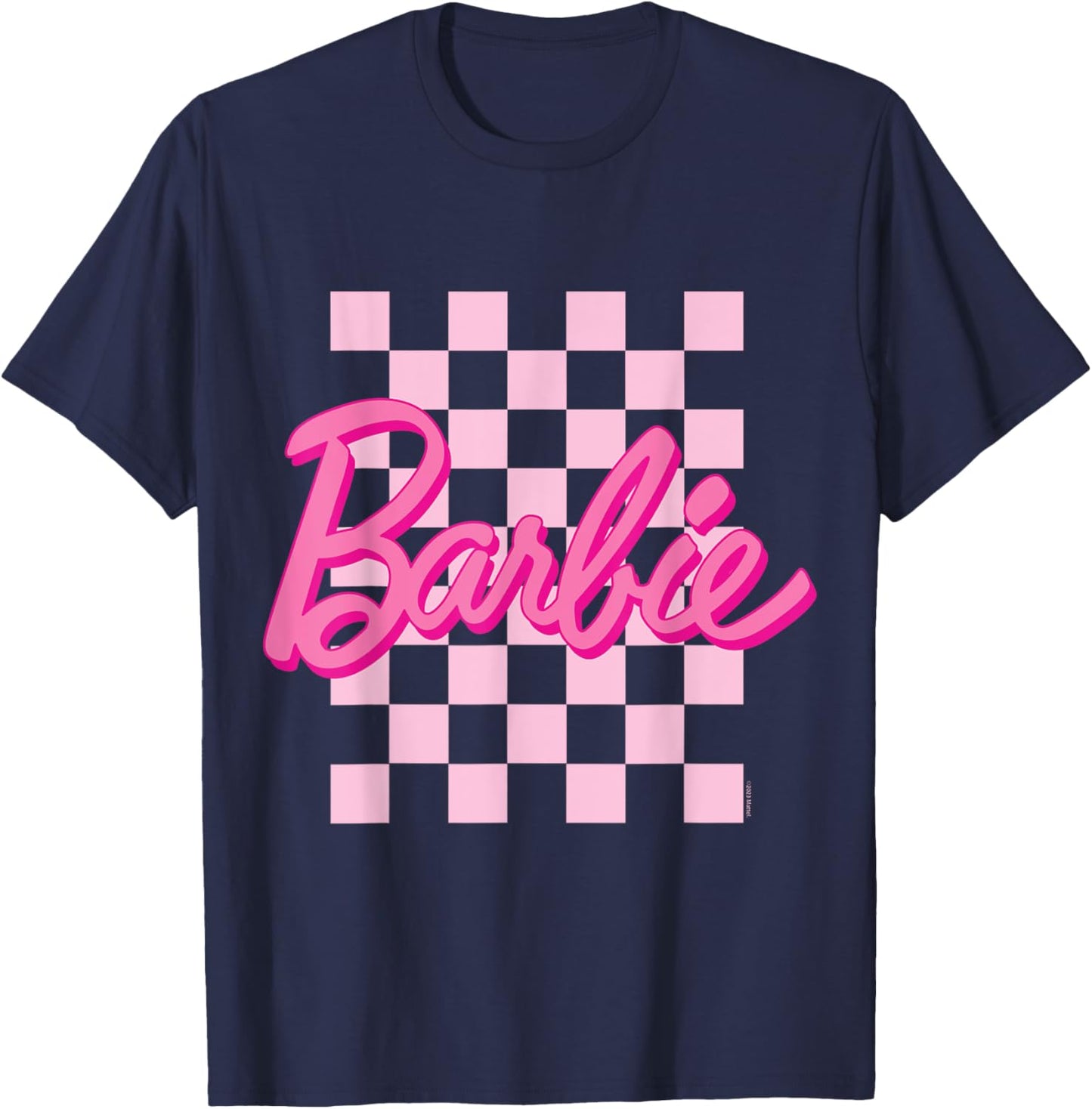 Barbie - Barbie Logo Plaid Background , black T-Shirt - T-Shirt | Navy