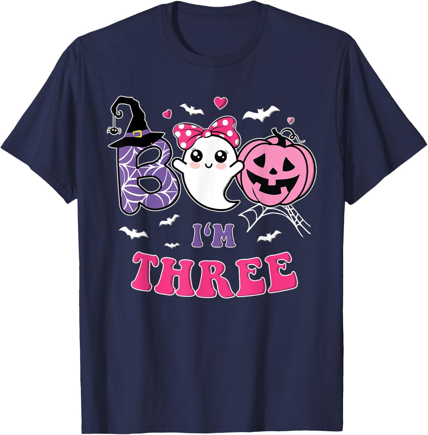 Groovy Halloween Ghost Boo I'm Three Year 3rd Birthday Girl T-Shirt - T-Shirt | Navy