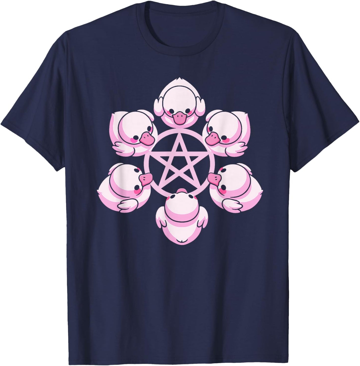 Pink Ducks Pentacle Pentagram Pastel Goth Alt Dark Humor , Small, Black T-Shirt - T-Shirt | Navy