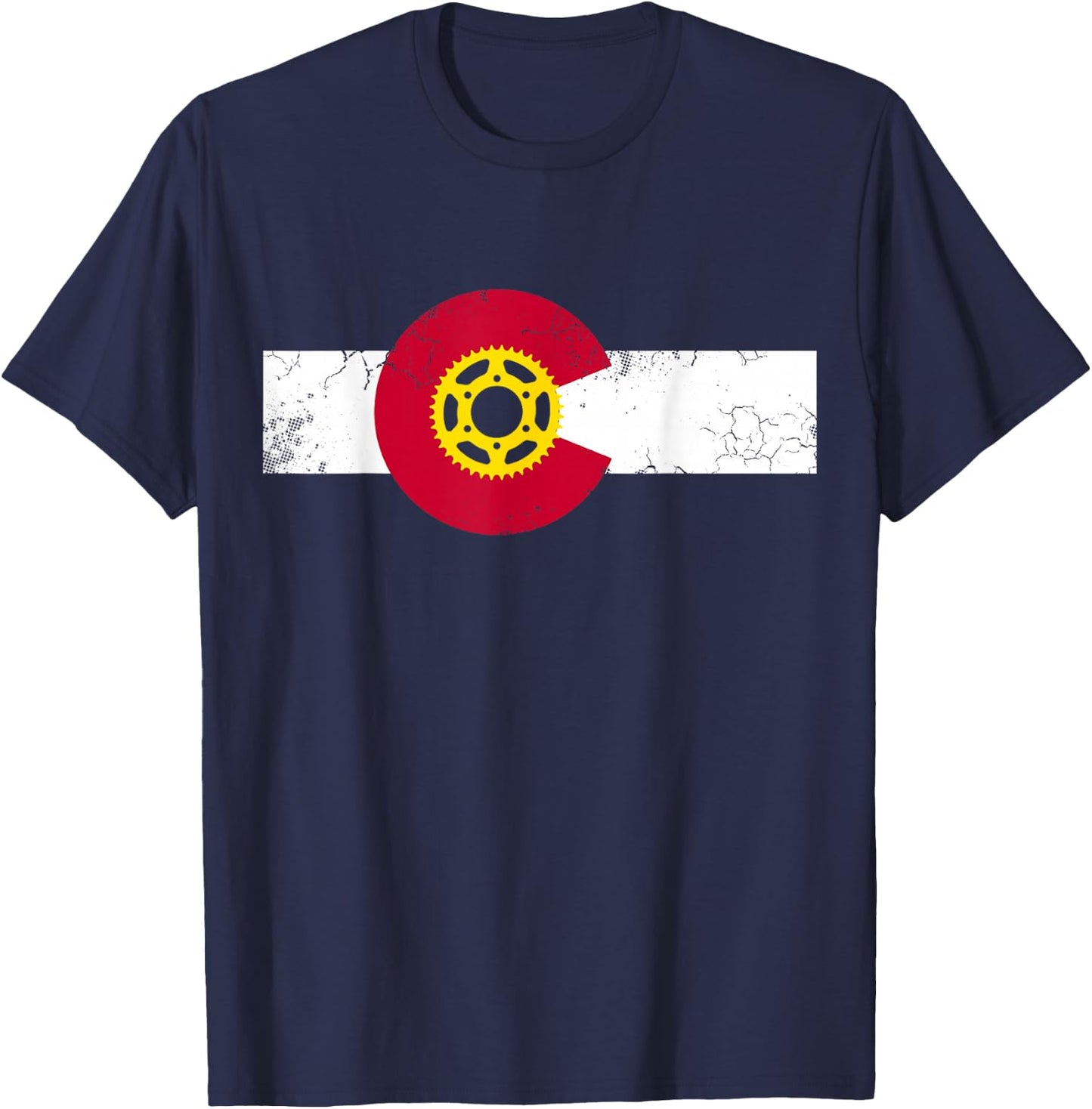 Colorado Flag Mountain Bike Cycling Riding Biking Cyclist T-Shirt - T-Shirt | Navy
