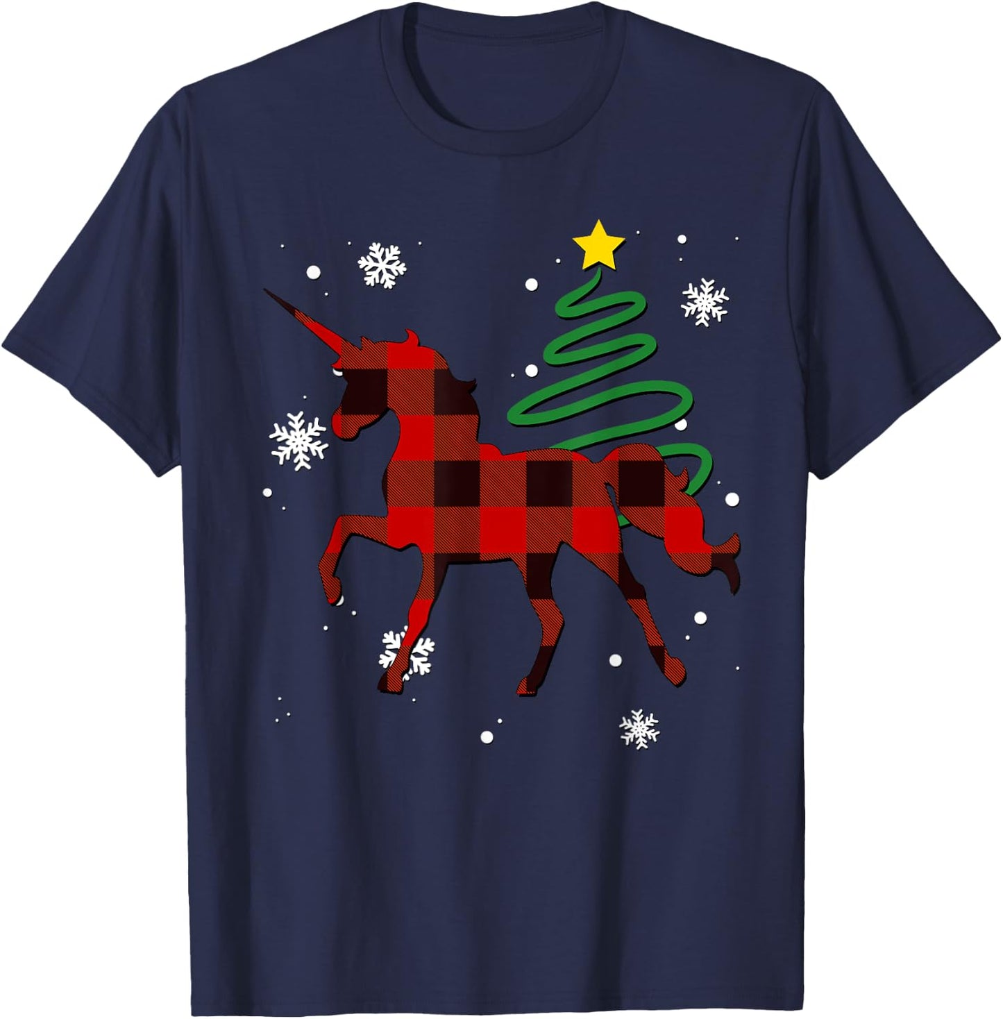 Red Plaid Unicorn Buffalo Magical Family Pyjama Christmas T-Shirt - T-Shirt | Navy