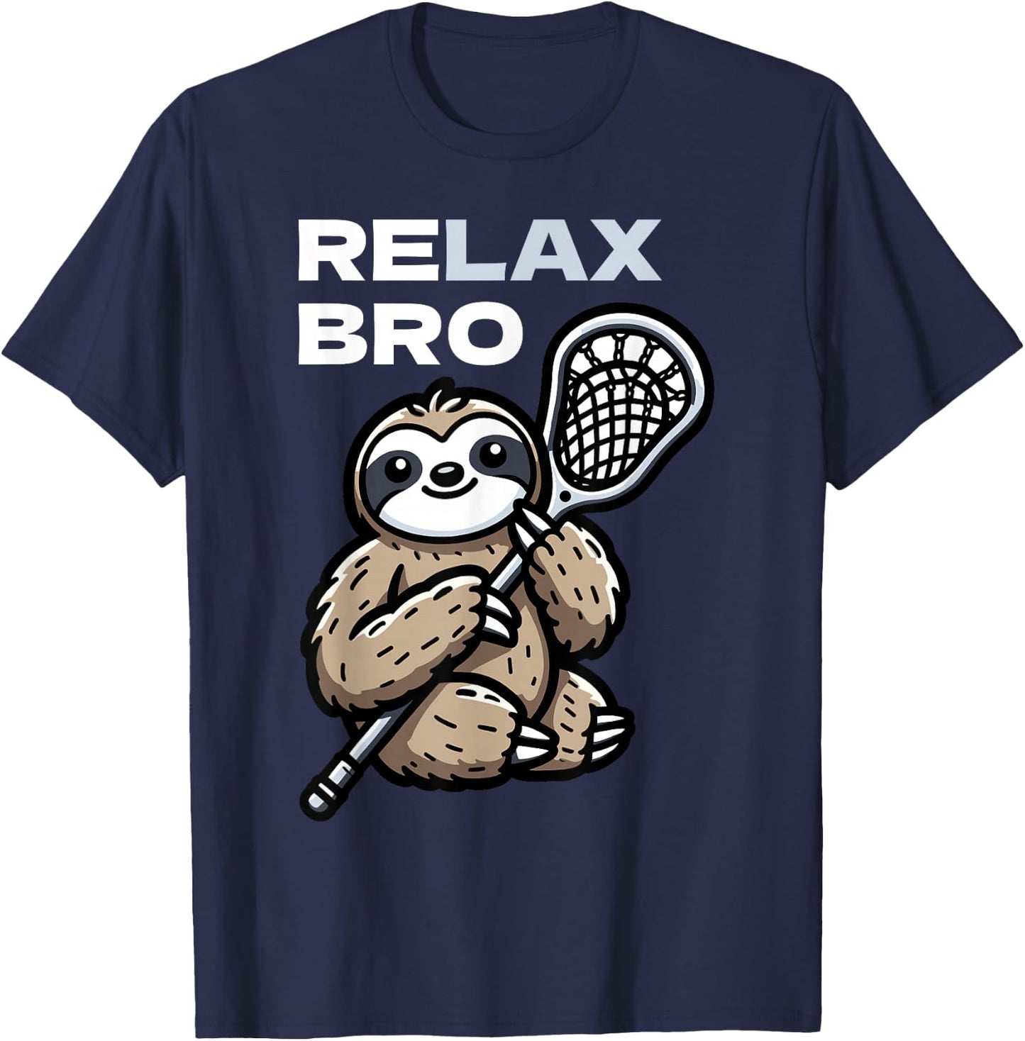 RELAX Bro Funny Lacrosse Sloth T-Shirt - T-Shirt | Navy