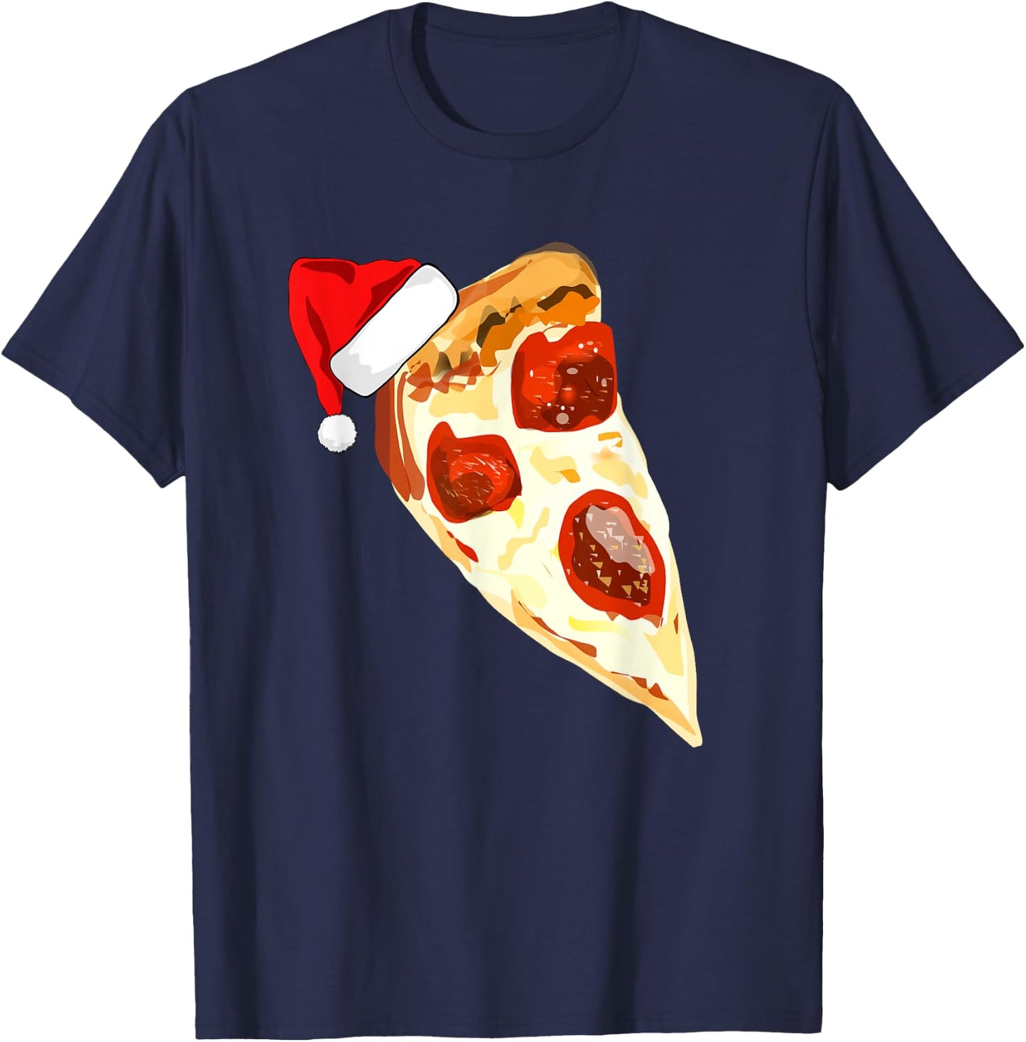 Funny Pizza Lover Santa Hat Christmas Pajama Pepperoni T-Shirt - T-Shirt | Navy