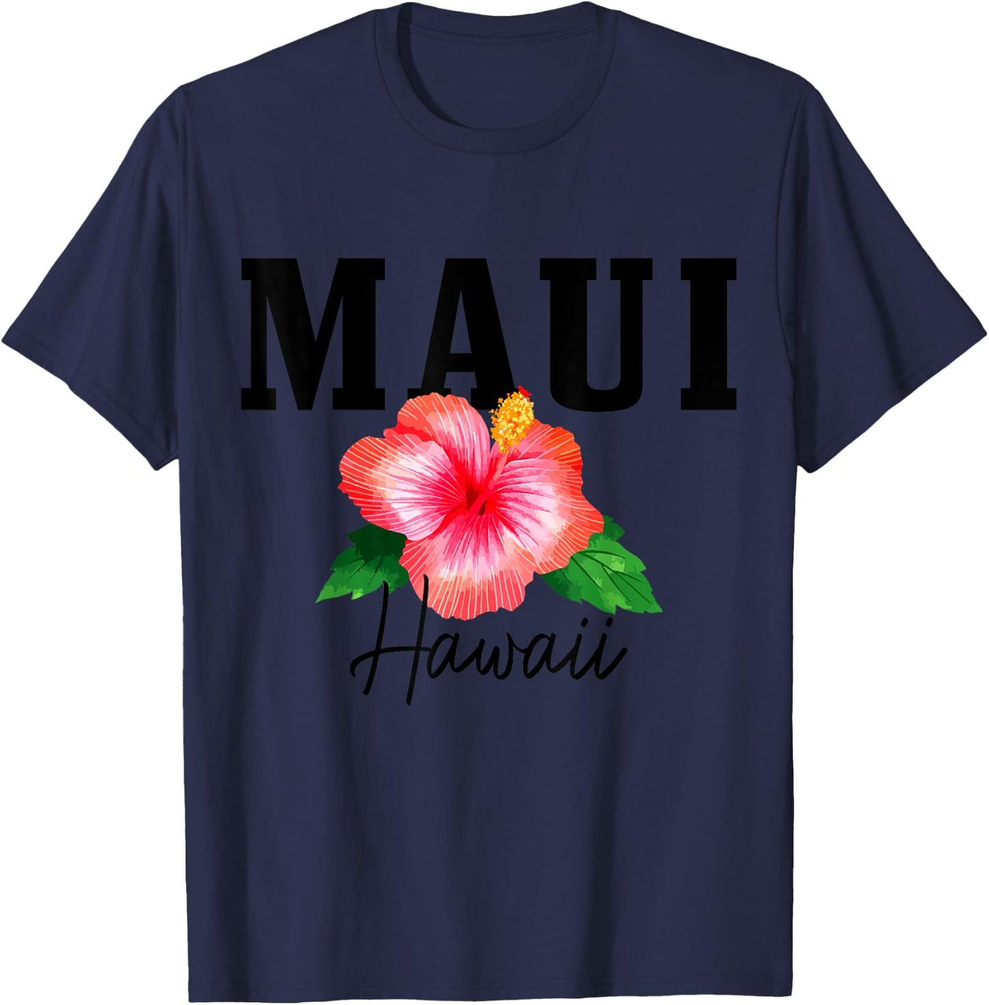 Maui Hawaii Floral Hibiscus Surf Surfer Vintage Hawaii T-Shirt - T-Shirt | Navy