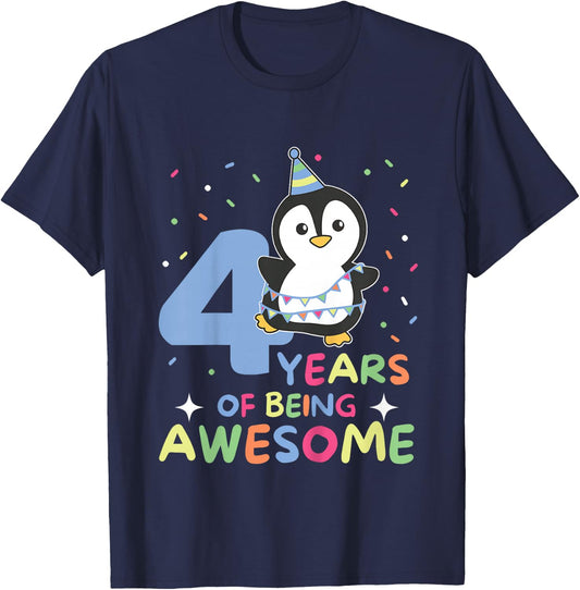 4th Birthday Penguin For Children Four Years Old T-Shirt - T-Shirt | Navy