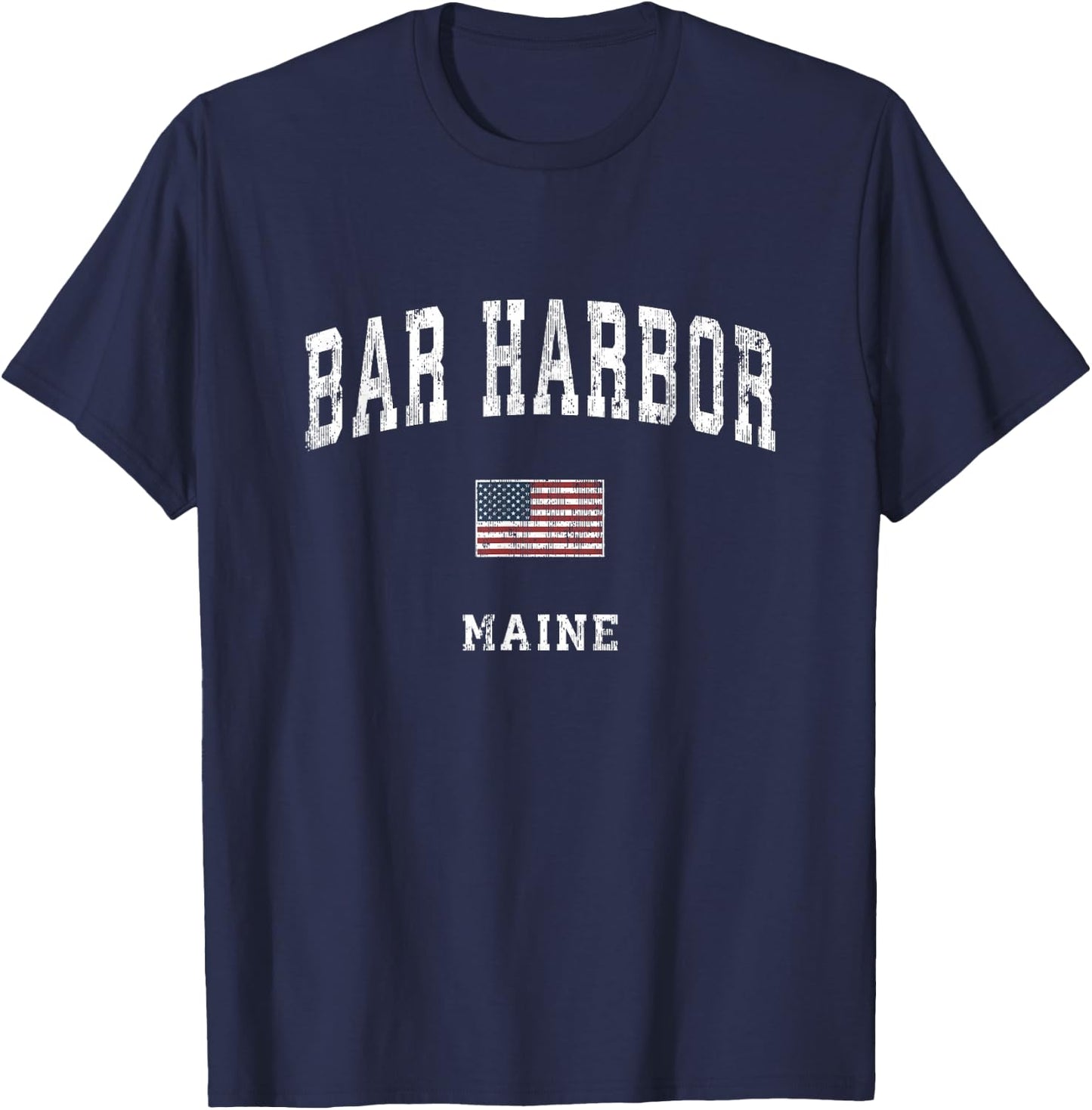 Bar Harbor Maine ME Vintage American Flag Sports Design T-Shirt - T-Shirt | Navy