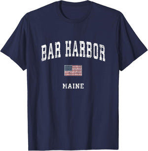 Bar Harbor Maine ME Vintage American Flag Sports Design T-Shirt - T-Shirt | Navy