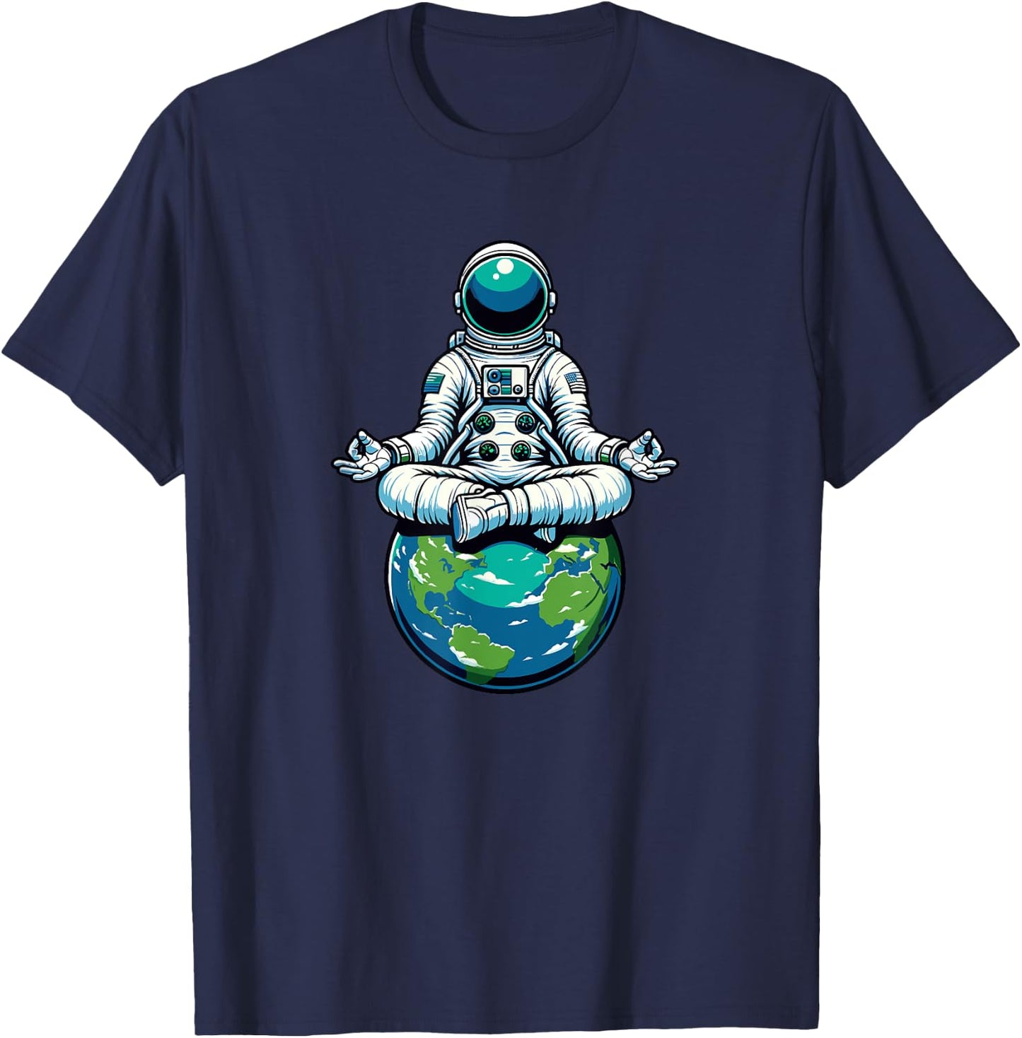 Meditating Astronaut Earth Planet Meditation T-Shirt - T-Shirt | Navy