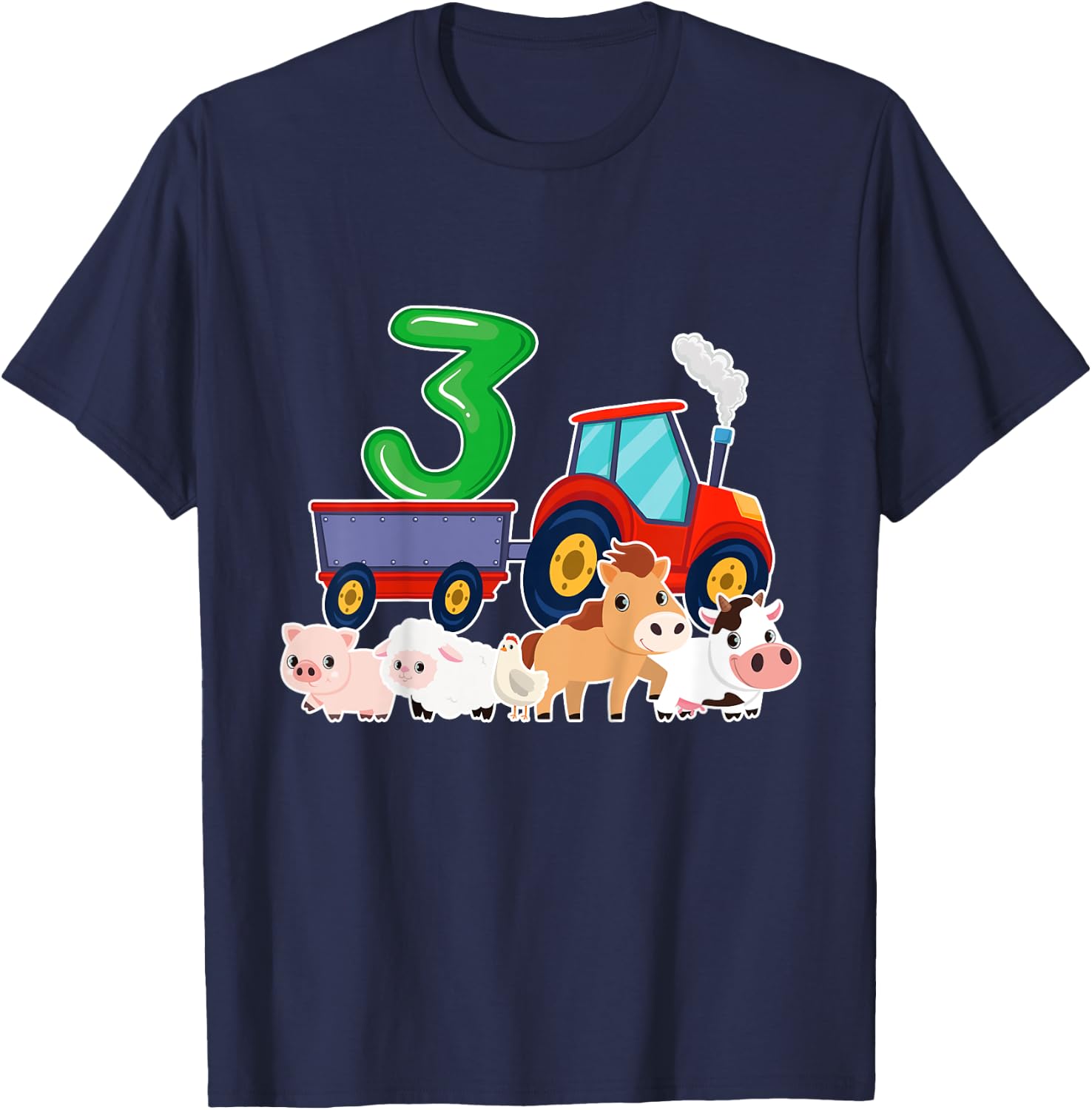 3rd Birthday Tractor 3 Years Old Farm Animals Birthday Gift T-Shirt - T-Shirt | Navy