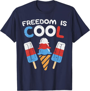 Freedom Is Cool Ice Cream Funny USA 4th of July Party Food T-Shirt - T-Shirt | Navy