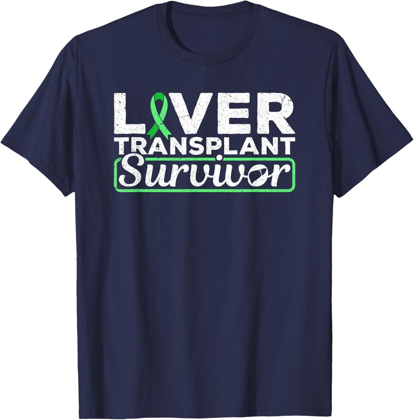 Liver Transplant Survivor Green Ribbon T-Shirt - T-Shirt | Navy