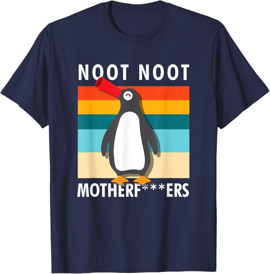 Rude Noot Noot Motherf-ers Sarcastic Graphic Penguin , black T-Shirt - T-Shirt | Navy