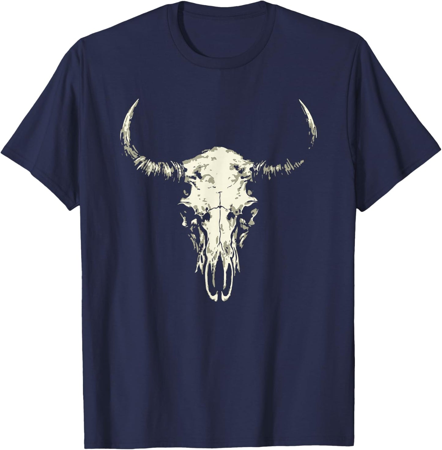 Bison Skull American Buffalo Minimalist Punk Core T-Shirt - T-Shirt | Navy