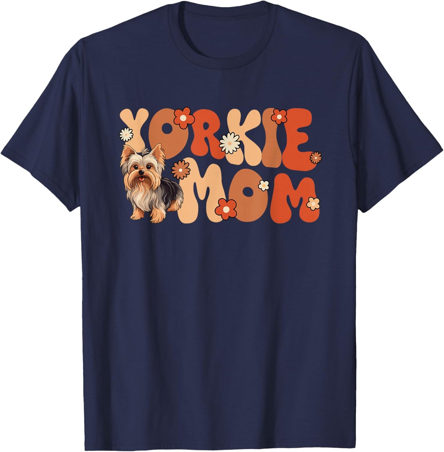 Yorkshire Terrier Groovy World's Best Yorkie Mom T-Shirt - T-Shirt | Navy