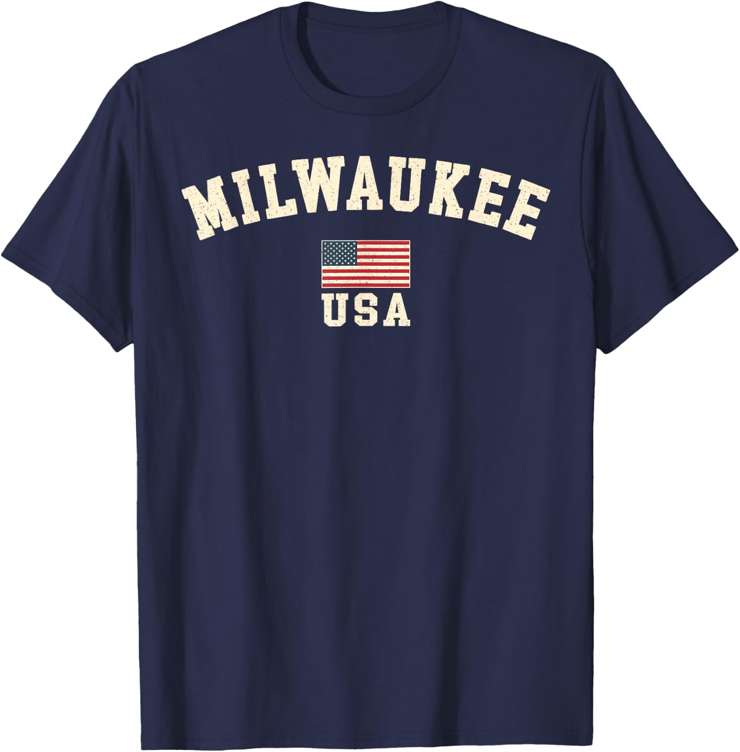 Vintage American Flag Milwaukee Wisconsin Souvenir Retro T-Shirt - T-Shirt | Navy