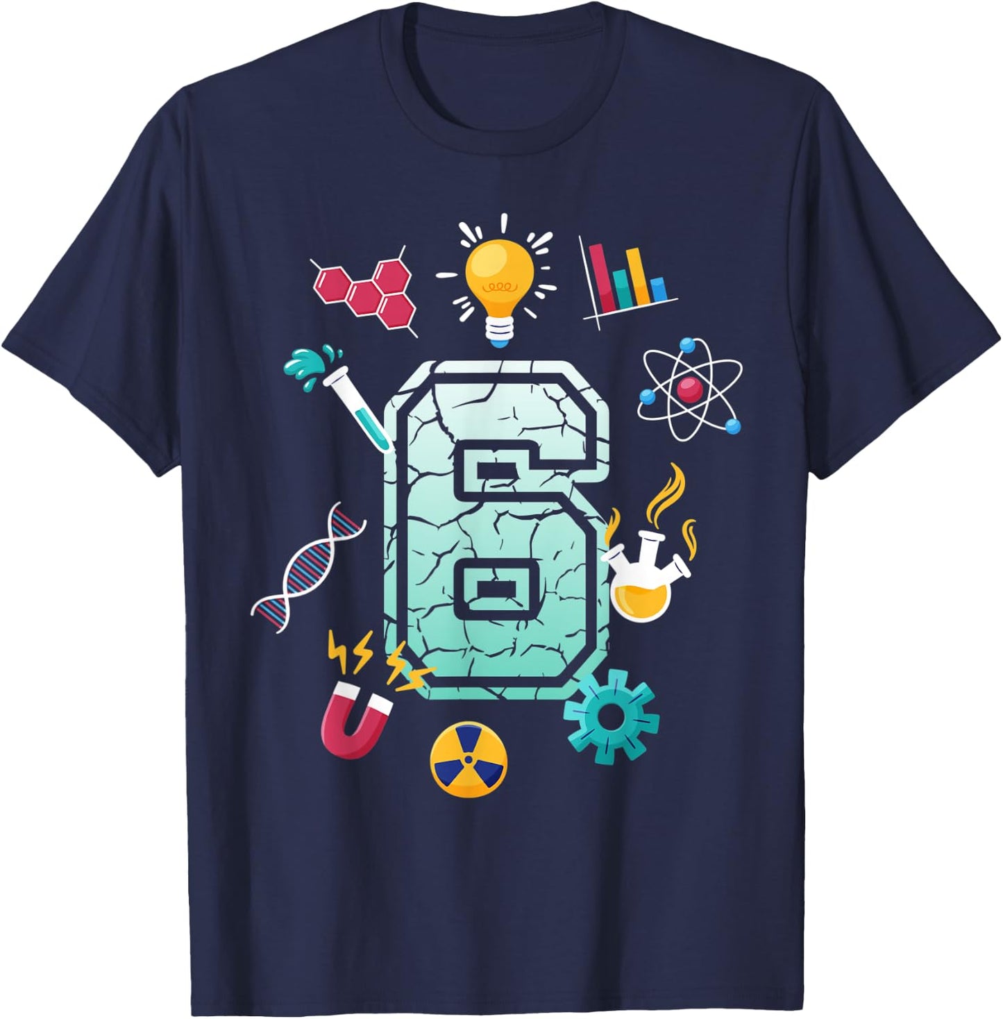Science 6 Year Old Birthday School Party Scientific Matching T-Shirt - T-Shirt | Navy