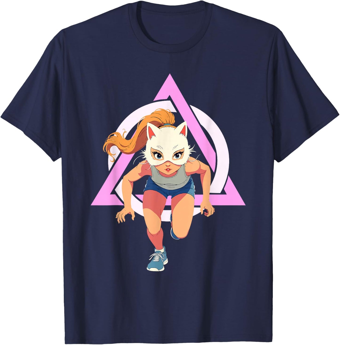 Quadrobics Girl Therian Jump Cat Mask , Black, S T-Shirt - T-Shirt | Navy