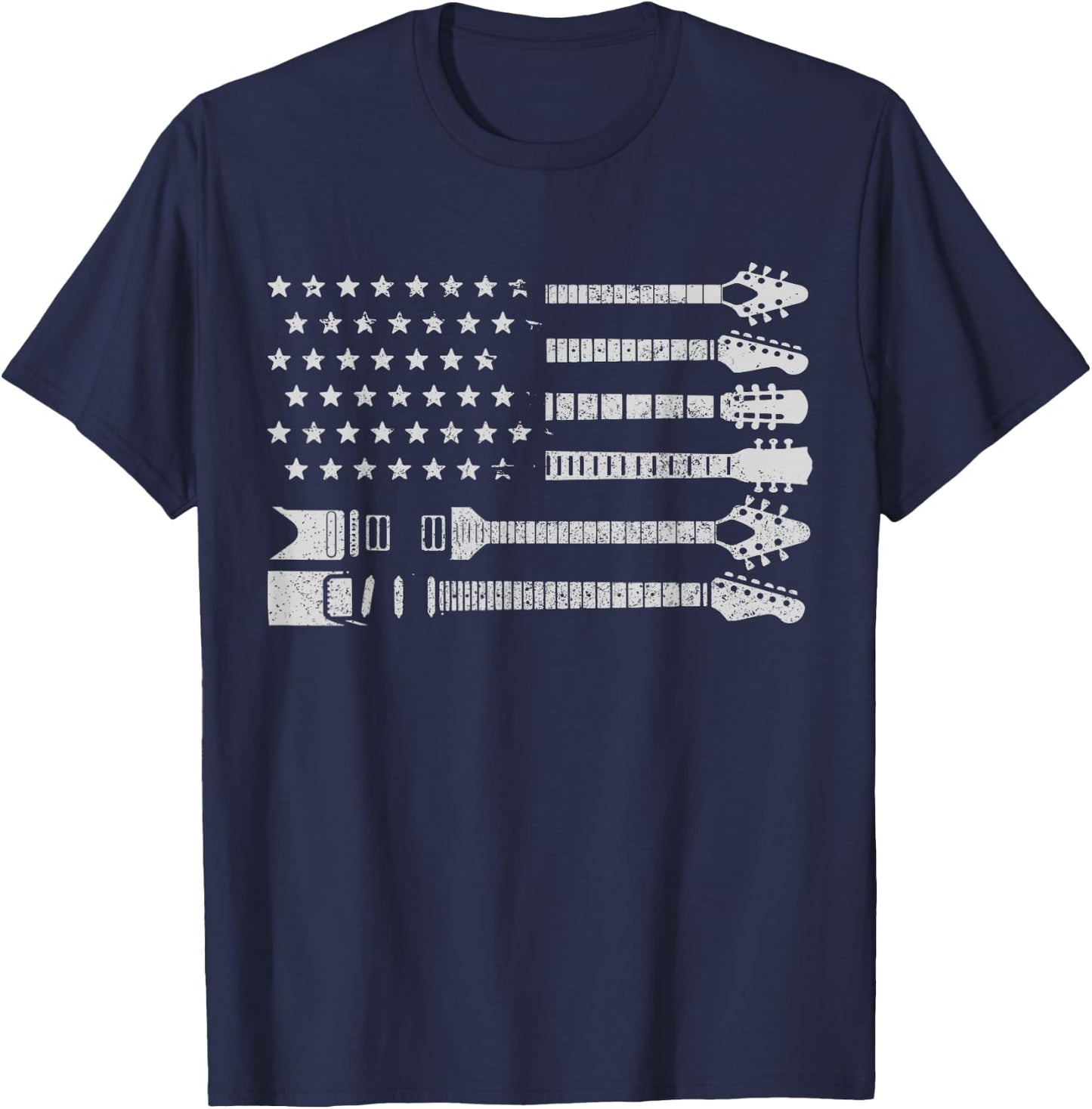 Patriotic Guitar Player Gifts & Apparel Co. American Flag Guitarist Vintage Black -Adults Classic Fit T-Shirt - T-Shirt | Navy