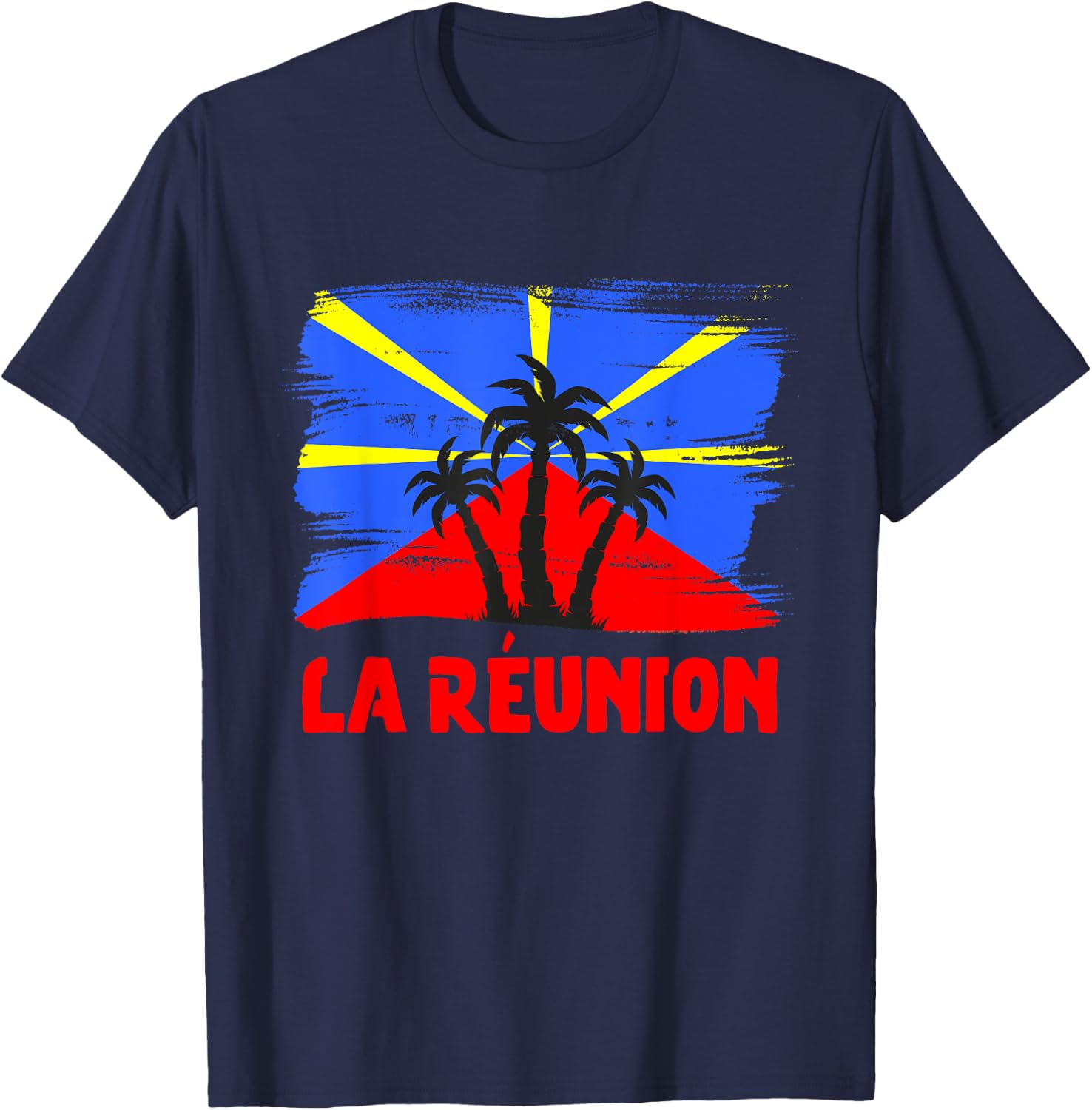 Reunion Island Flag Reunion Reunion Island Vintage , Black, S T-Shirt - T-Shirt | Navy