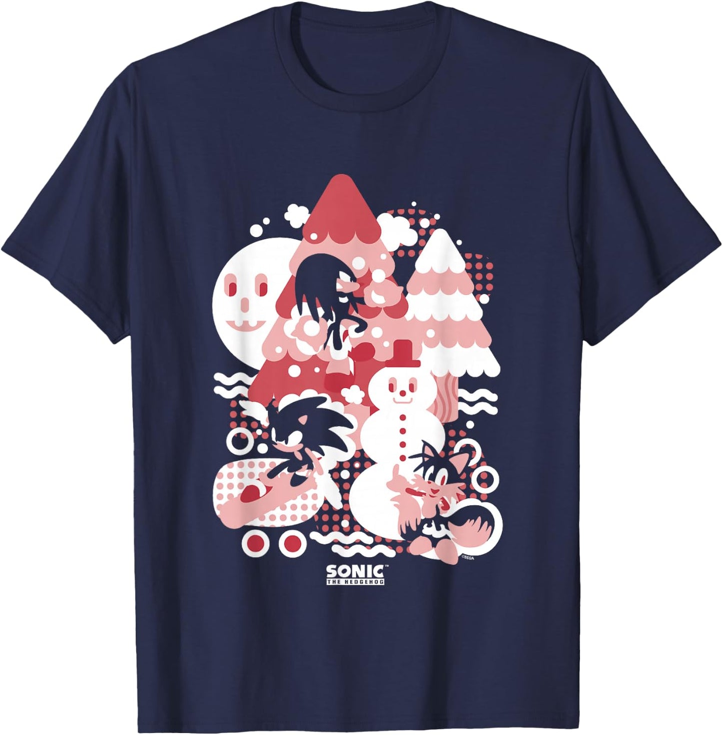 Sonic The Hedgehog Christmas Sonic Tails Knuckles Winter Fun T-Shirt - T-Shirt | Navy