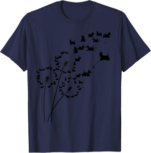 Dandelion Scottie Flower, Floral Scottish Terrier Tree T-Shirt - T-Shirt | Navy