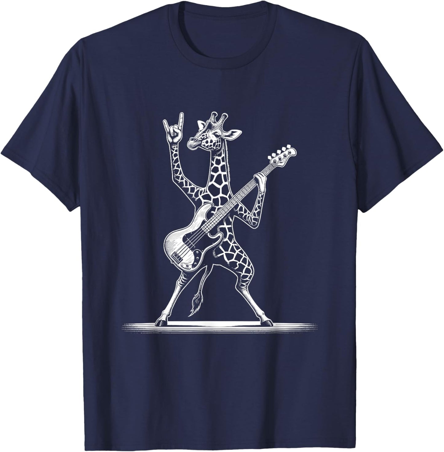 Rock n Roll Giraffe Playing Guitar Funny Giraffe T-Shirt - T-Shirt | Navy