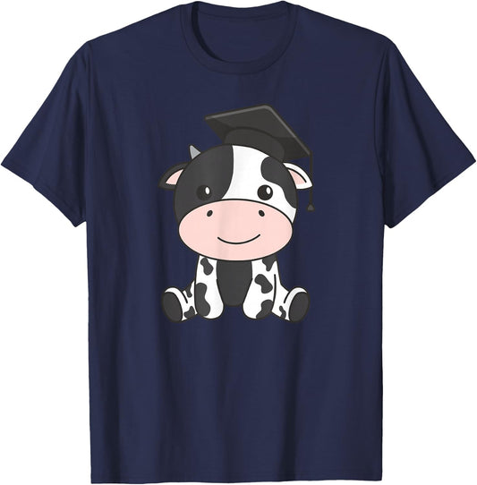 Kids School Nursery Cow Graduation T-Shirt - T-Shirt | Navy