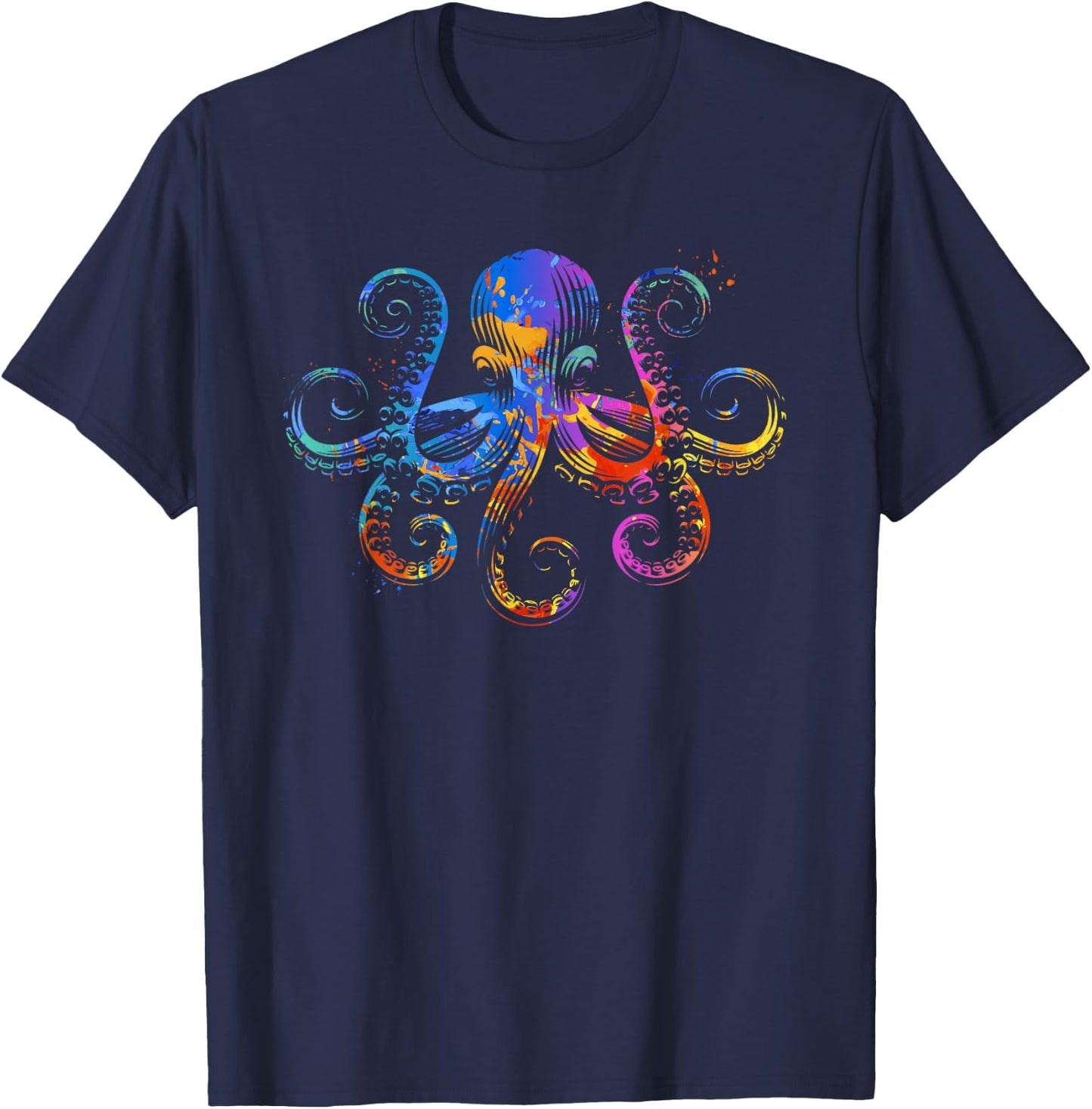 Octopus Graphic - Colorful Ocean Octopus Design T-Shirt - T-Shirt | Navy