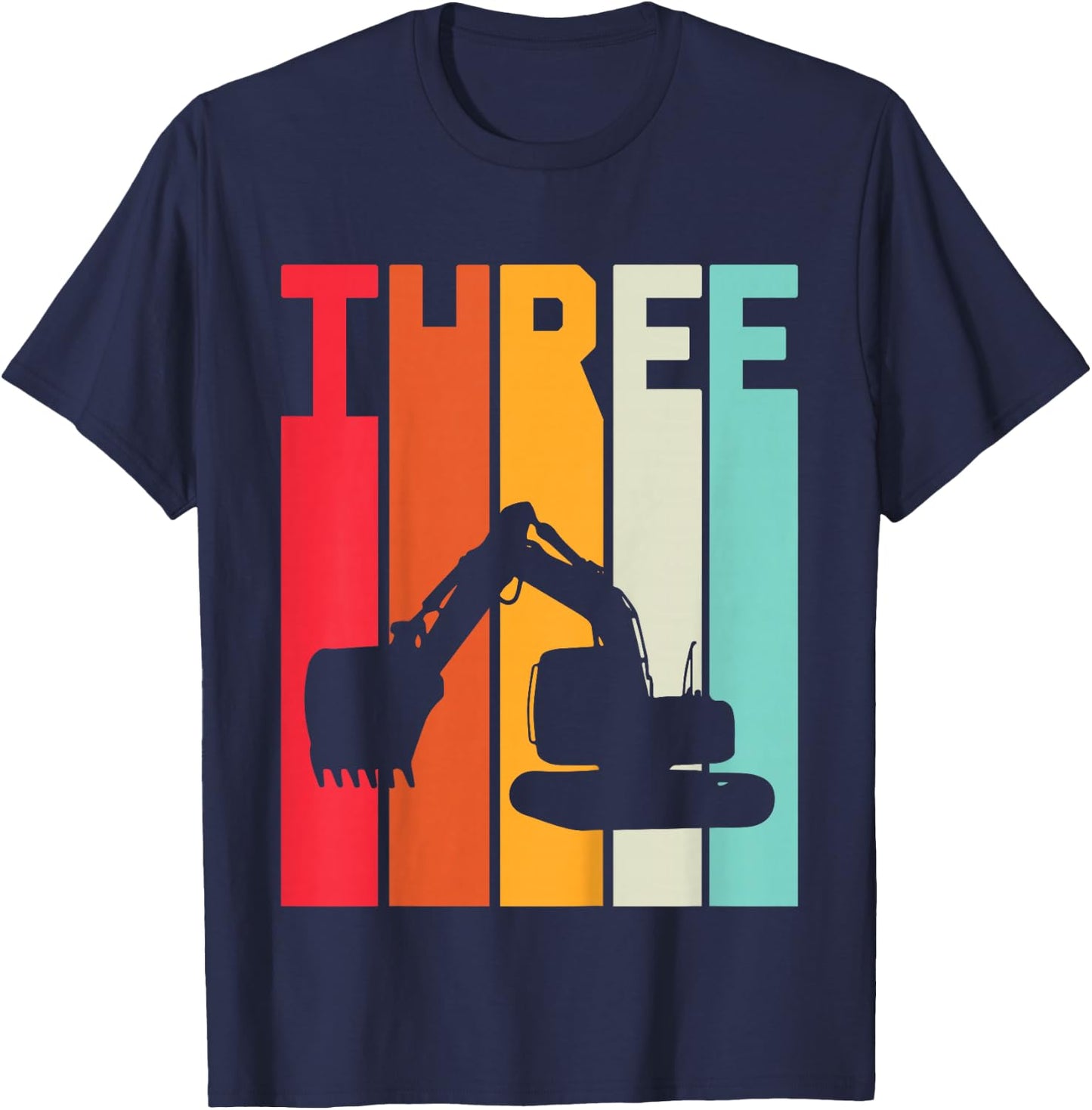 Kids 3rd Birthday Boy 3 Year Old Construction Truck Excavator T-Shirt - T-Shirt | Navy