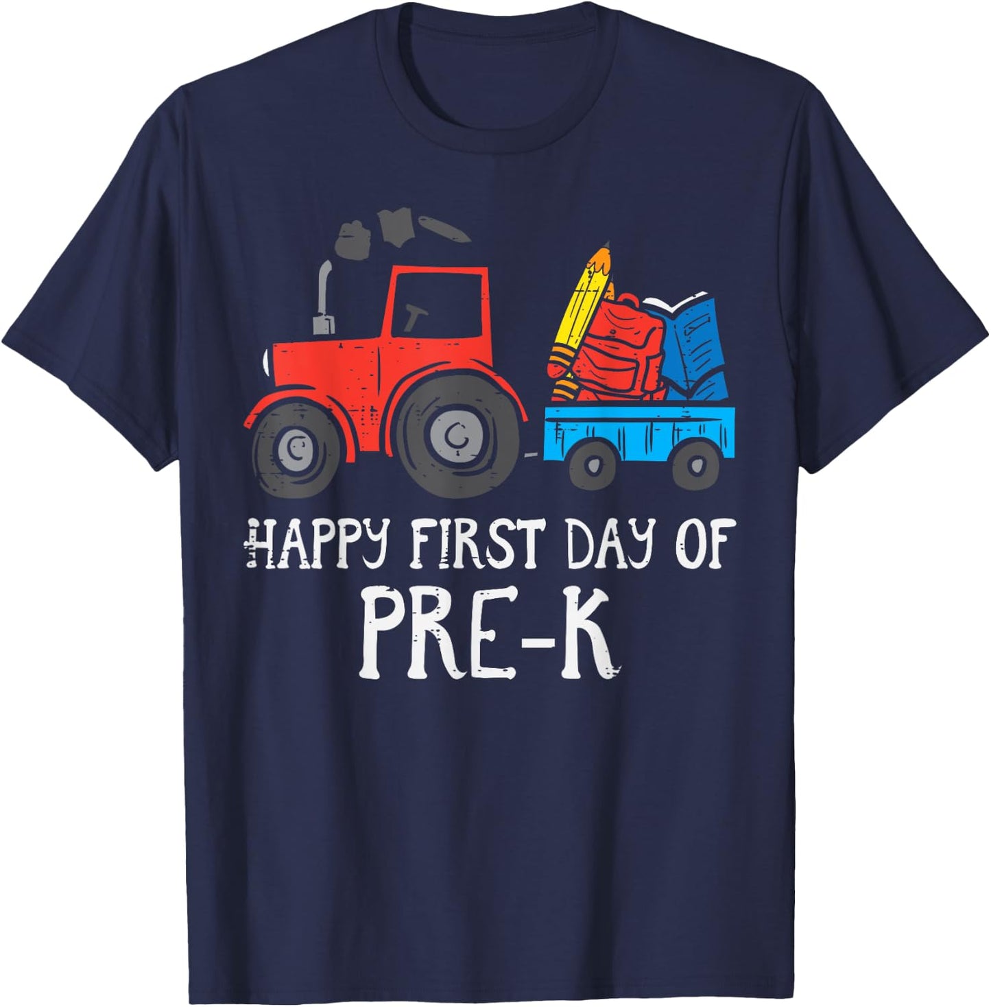 Tractor Happy First Day Of Pre-K Prek School Farm Truck Boys T-Shirt - T-Shirt | Navy