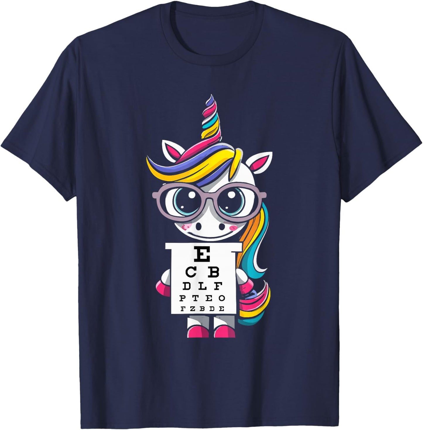 Funny Eye Test Unicorn Chart Eye Chart Ophthalmologist T-Shirt - T-Shirt | Navy