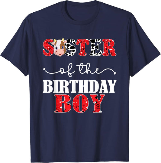 Sister of The Birthday For Boy Cow Farm 1st Birthday Cow T-Shirt - T-Shirt | Navy
