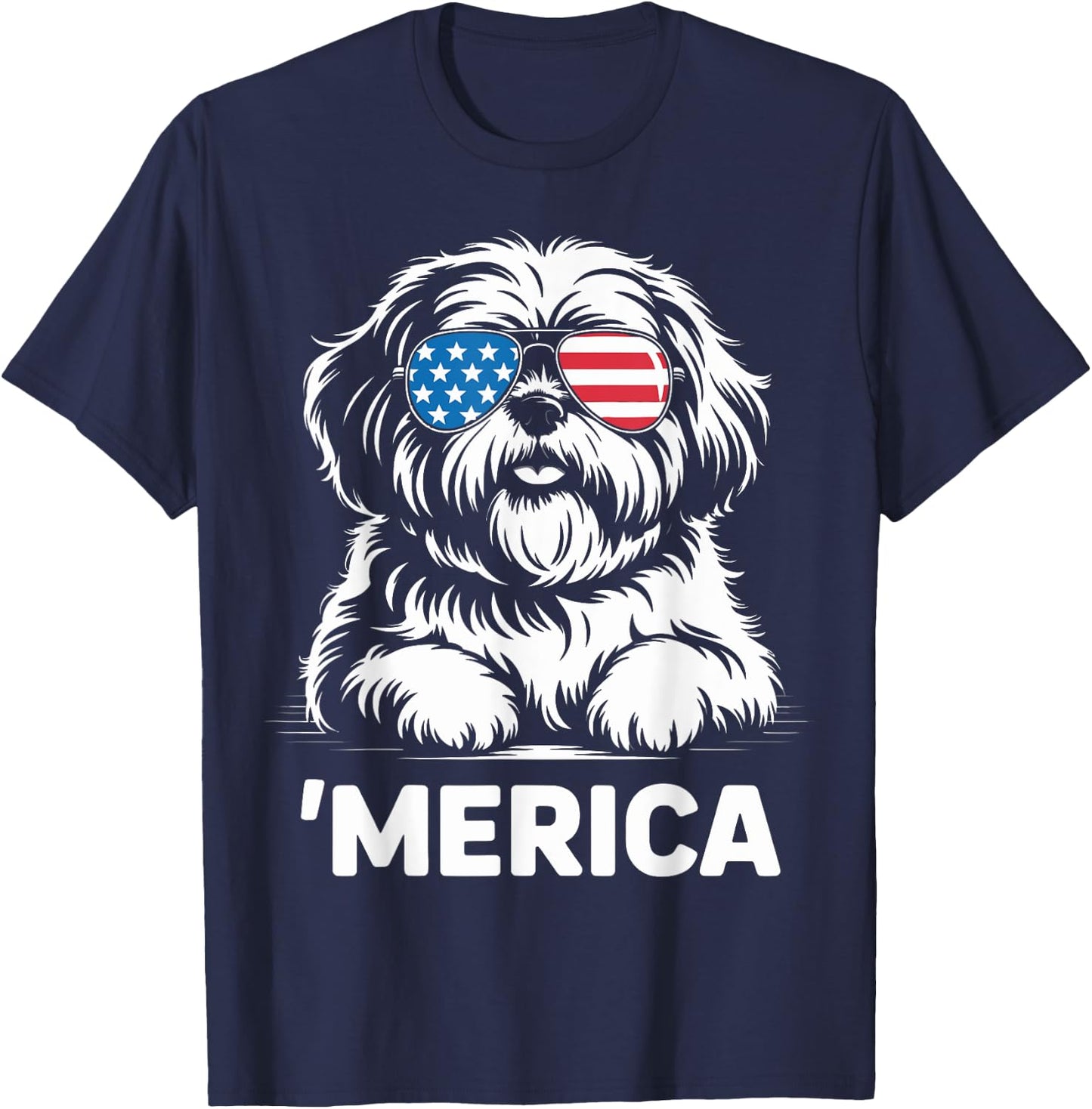 Shih Tzu 4th of July ‘Merica Patriotic T-Shirt - T-Shirt | Navy