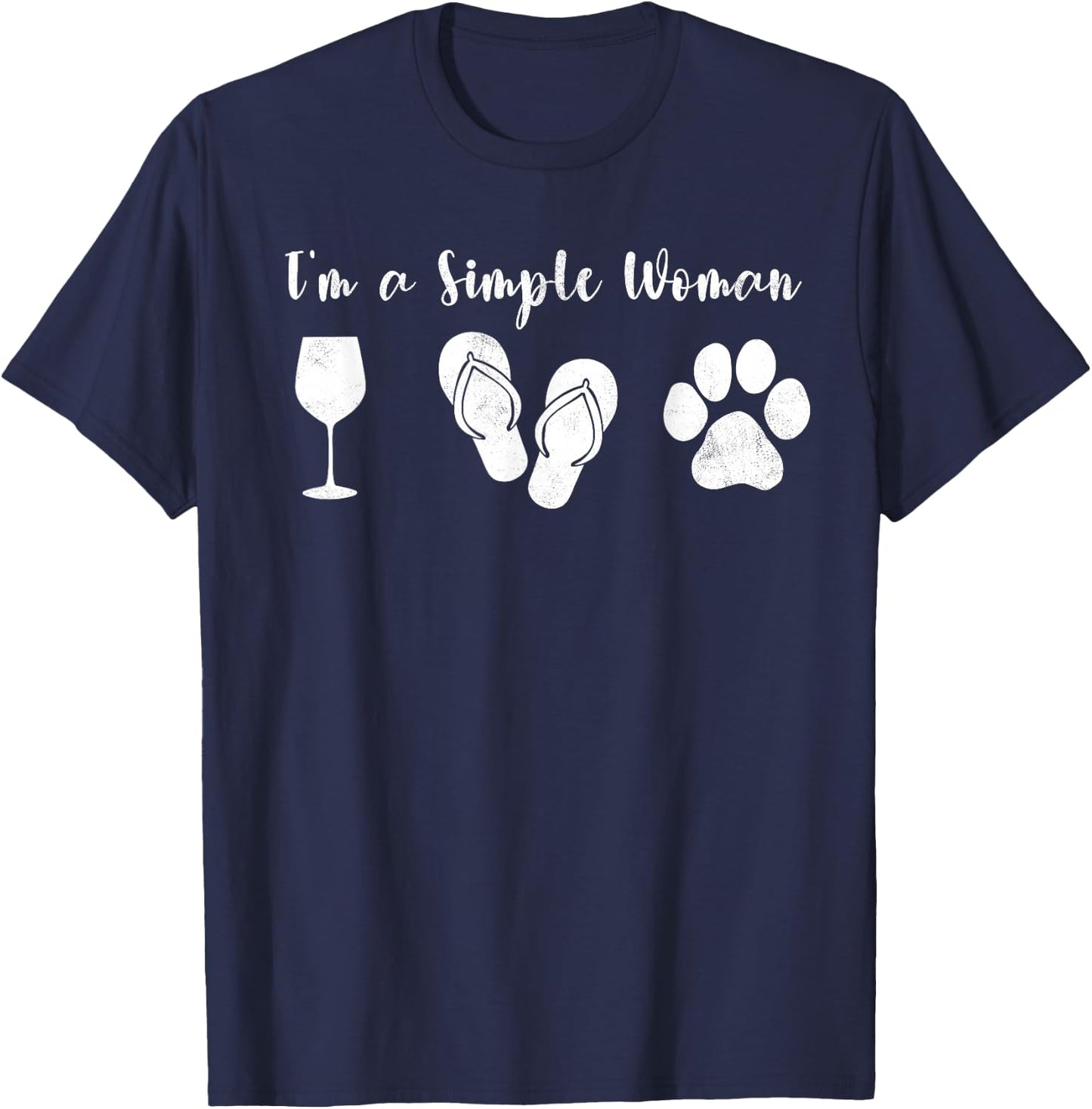 I'm Simple Woman Dogs & Wine Sun Lover Funny Dog Joke T-Shirt - T-Shirt | Navy