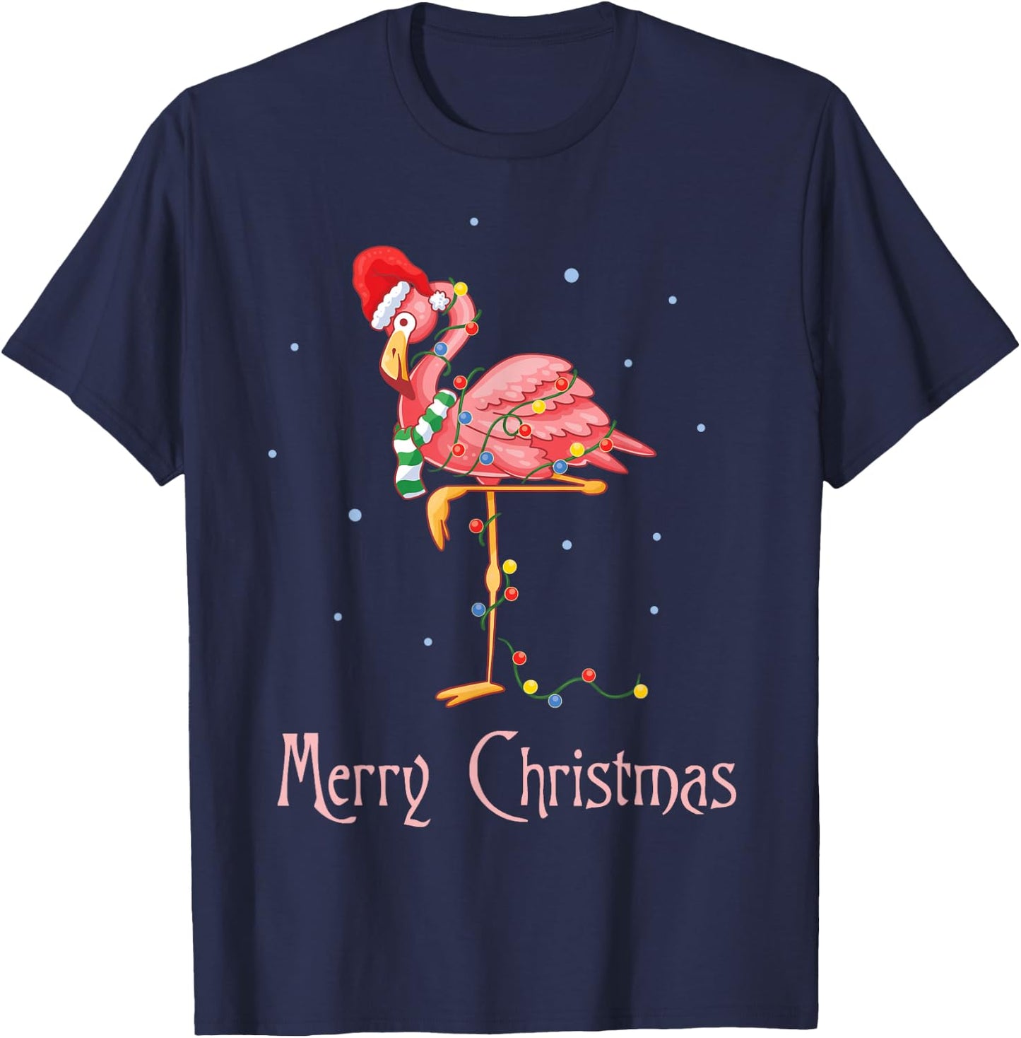 Merry Christmas Pink Flamingo Cute Xmas Costume T-Shirt - T-Shirt | Navy