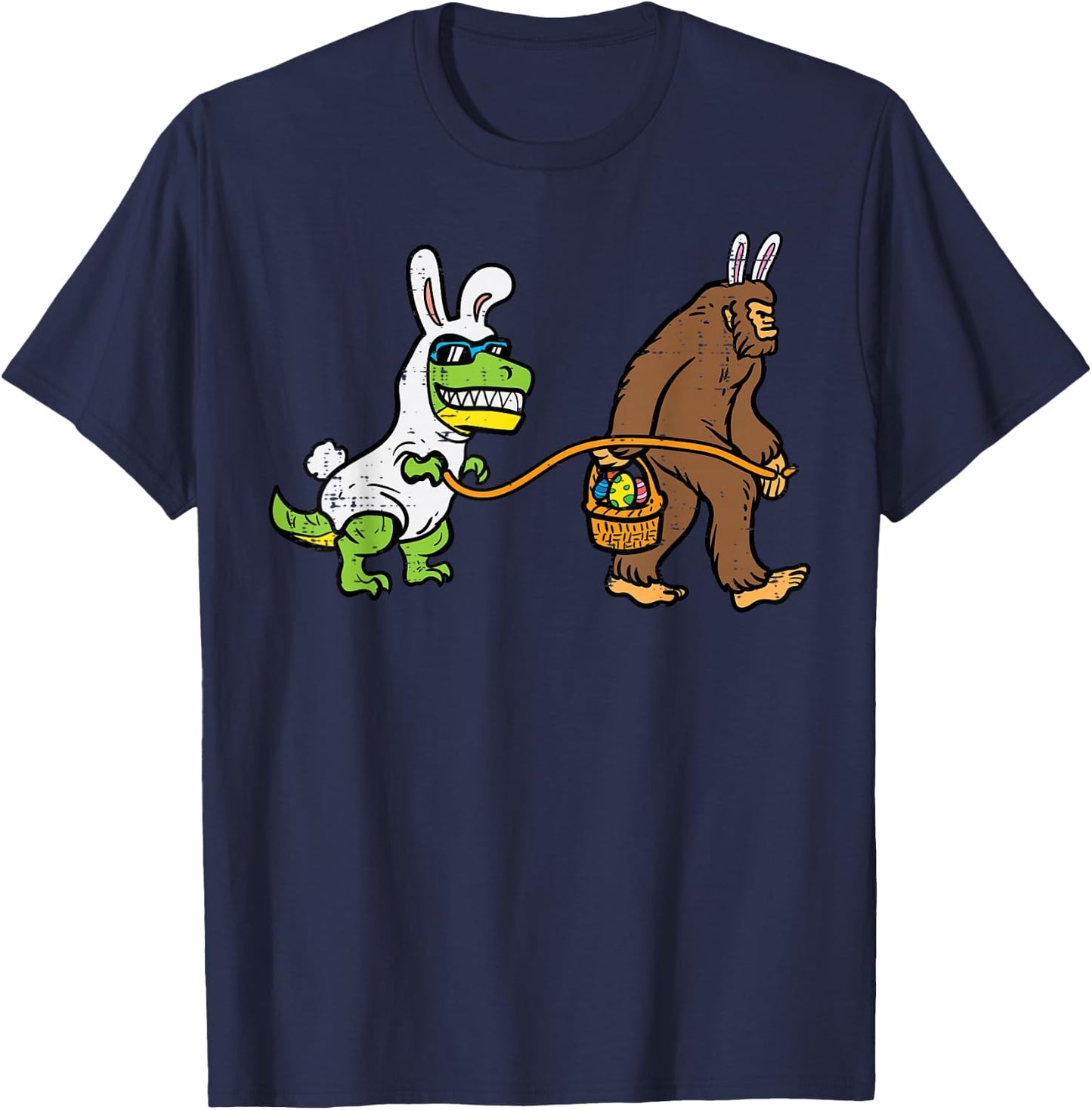 Easter Bunny Dino Bigfoot Sasquatch Trex Men Boys Kids Youth T-Shirt - T-Shirt | Navy