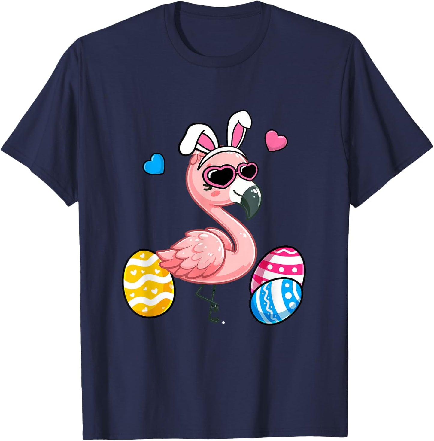 Cute Flamingo Bunny Ears Easter Day Boy Girl Kids T-Shirt - T-Shirt | Navy