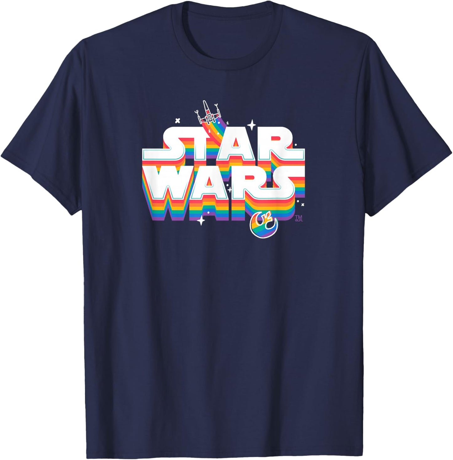 Star Wars Pride Rainbow Logo Rebel Symbol and X-Wing Fighter T-Shirt - T-Shirt | Navy