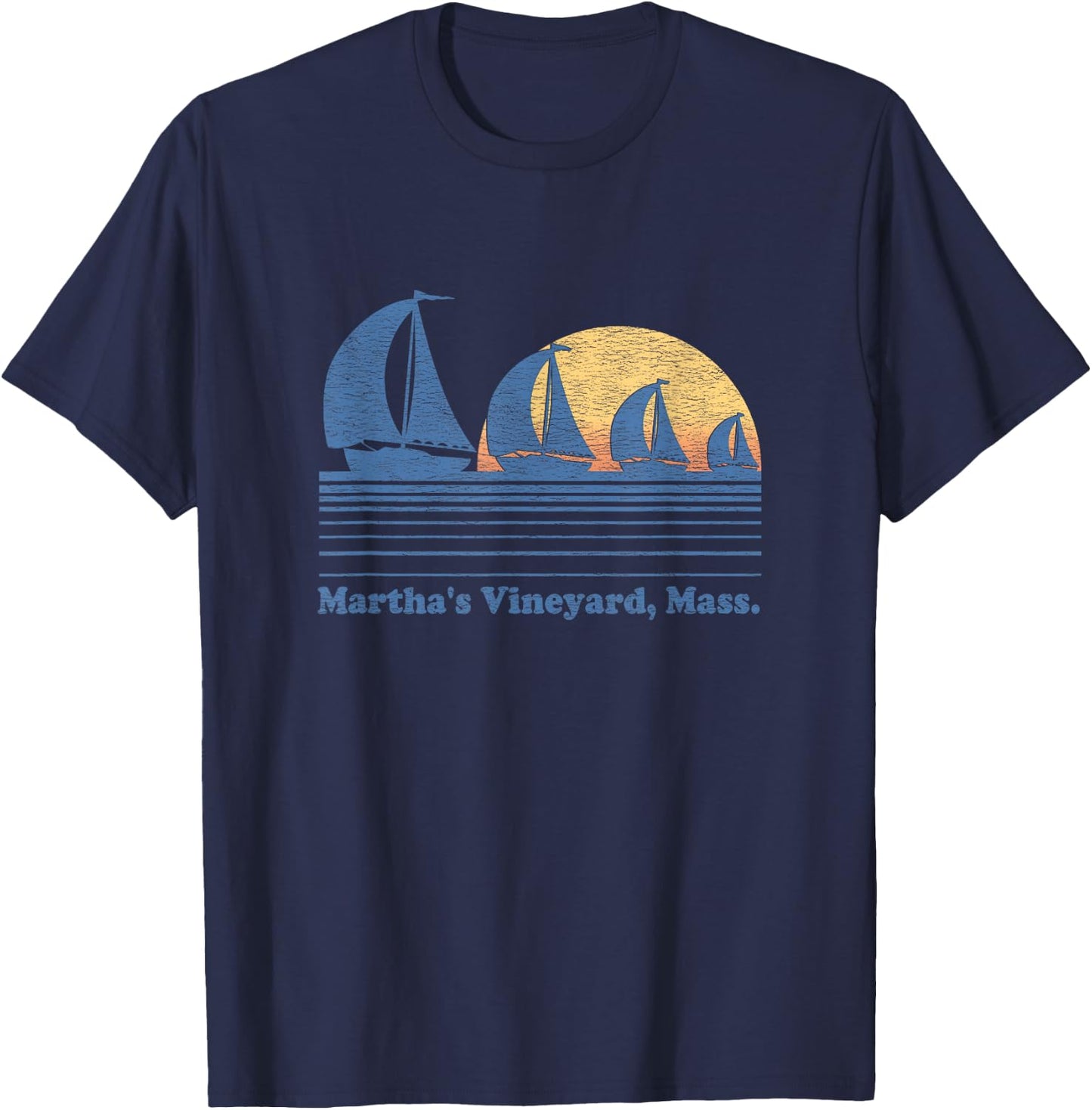 Martha's Vineyard MA Sailboat Vintage 80s Sunset T-Shirt - T-Shirt | Navy