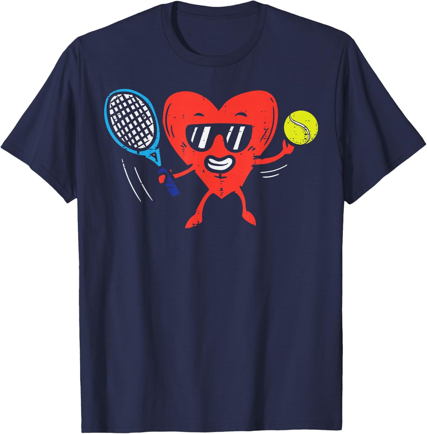 Heart Playing Tennis Cute Valentines Day Love Sports Player T-Shirt - T-Shirt | Navy