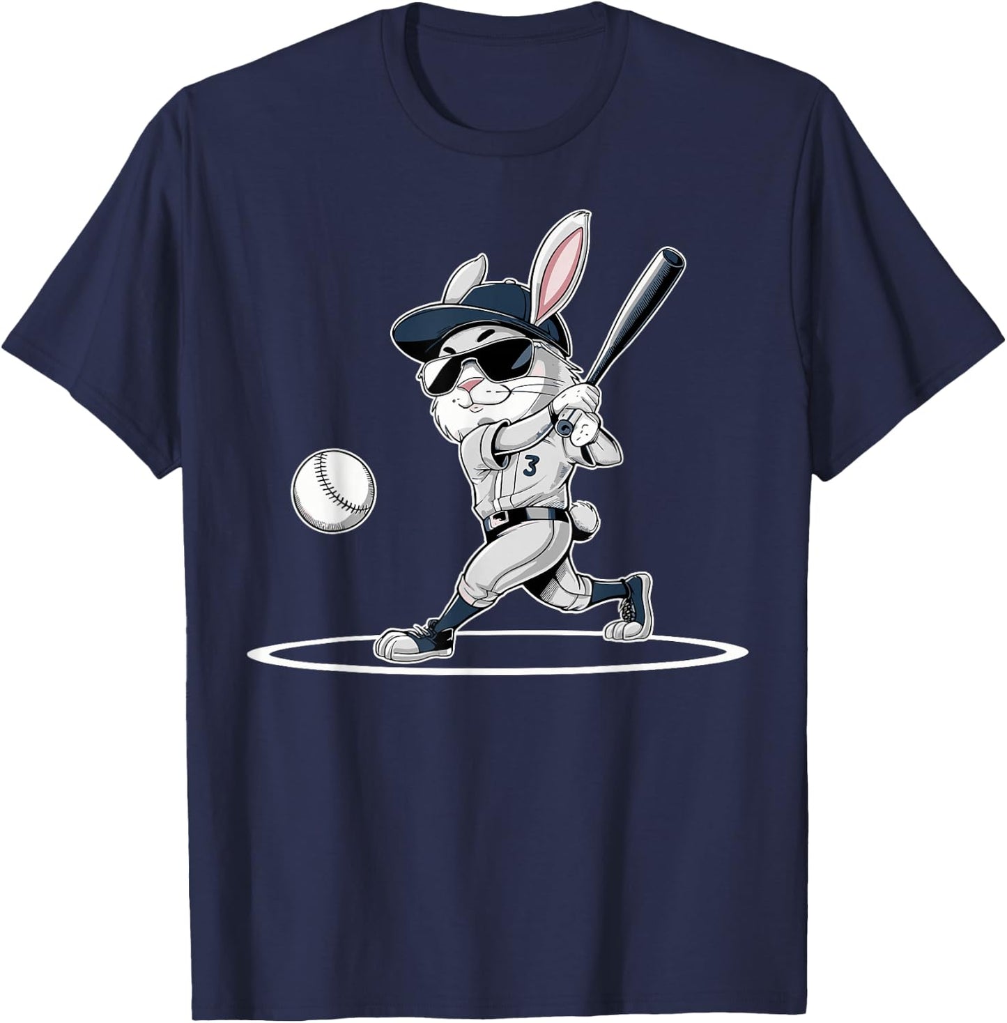 Happy Easter Bunny Playing Baseball Easter Sport Boys Player T-Shirt - T-Shirt | Navy
