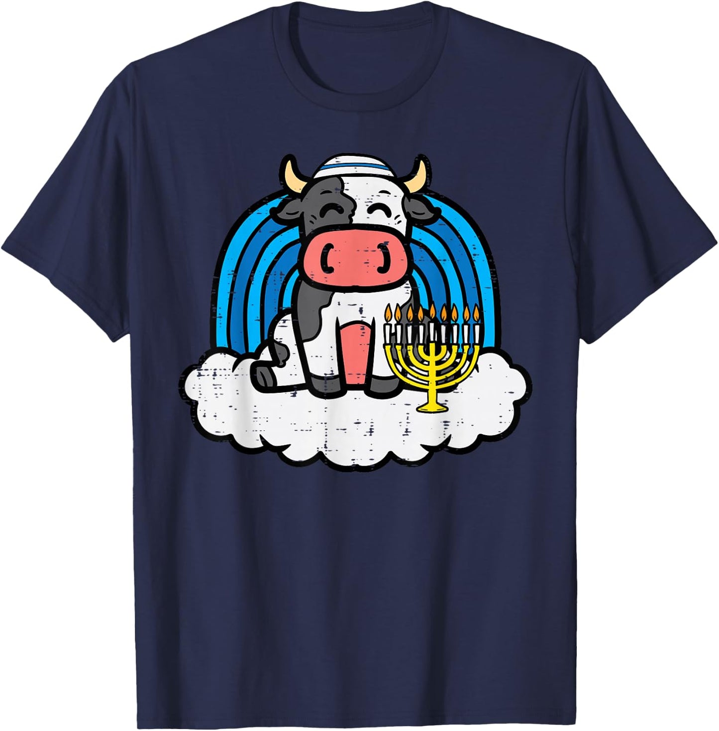 Hanukkah Cow Rainbow Chanukah Jewish Boys Girls Kid Toddler T-Shirt - T-Shirt | Navy