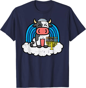 Hanukkah Cow Rainbow Chanukah Jewish Boys Girls Kid Toddler T-Shirt - T-Shirt | Navy